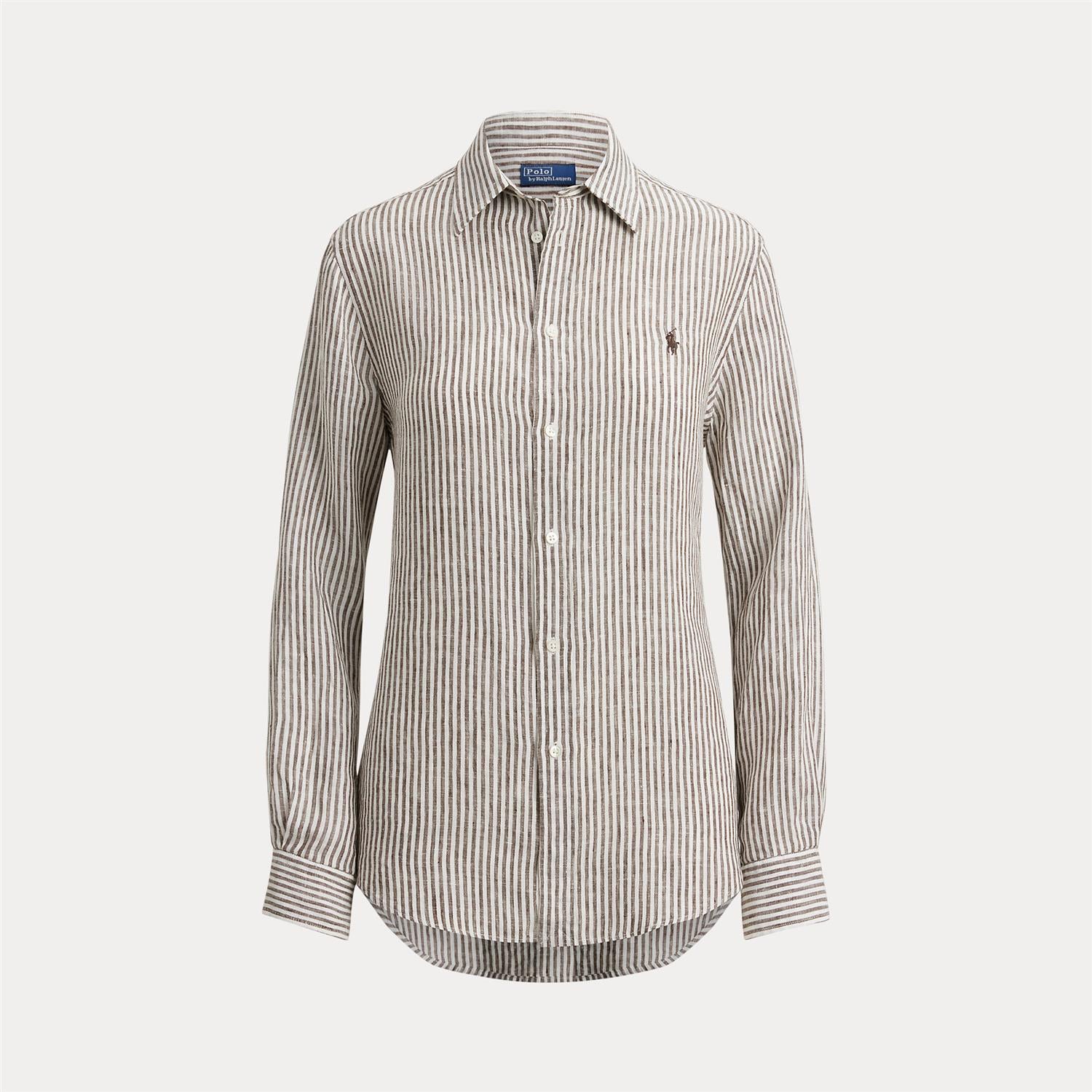 Woven-Sport Shirt White Brown Stripes