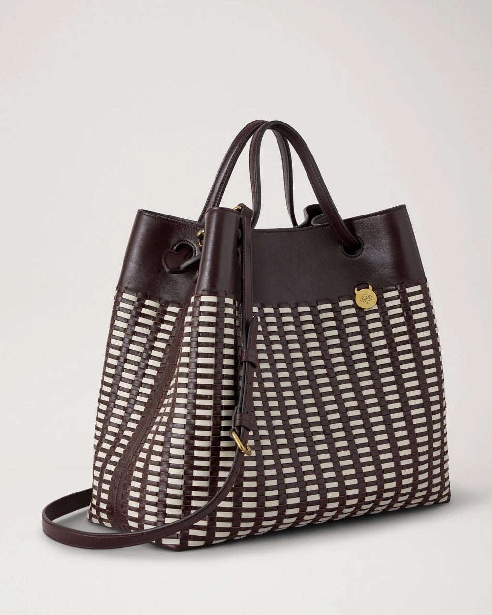 Woven Leather Tote Ebony-Eggshell
