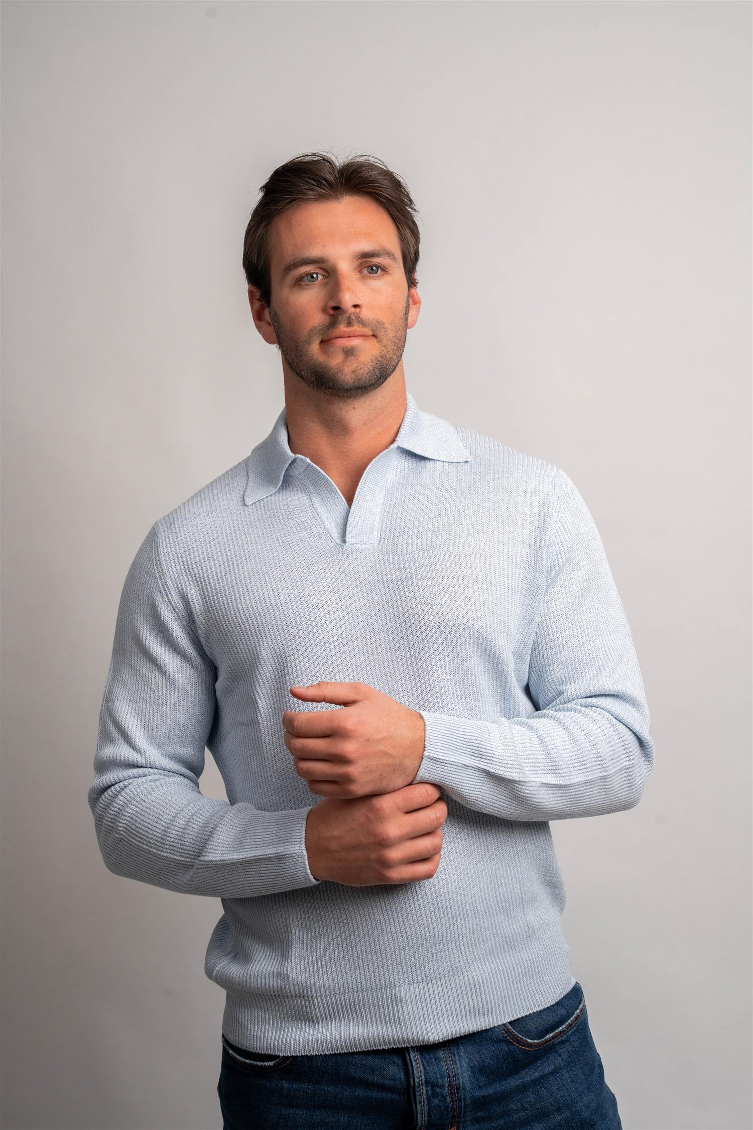 Polo LS Knitted - Light Blue