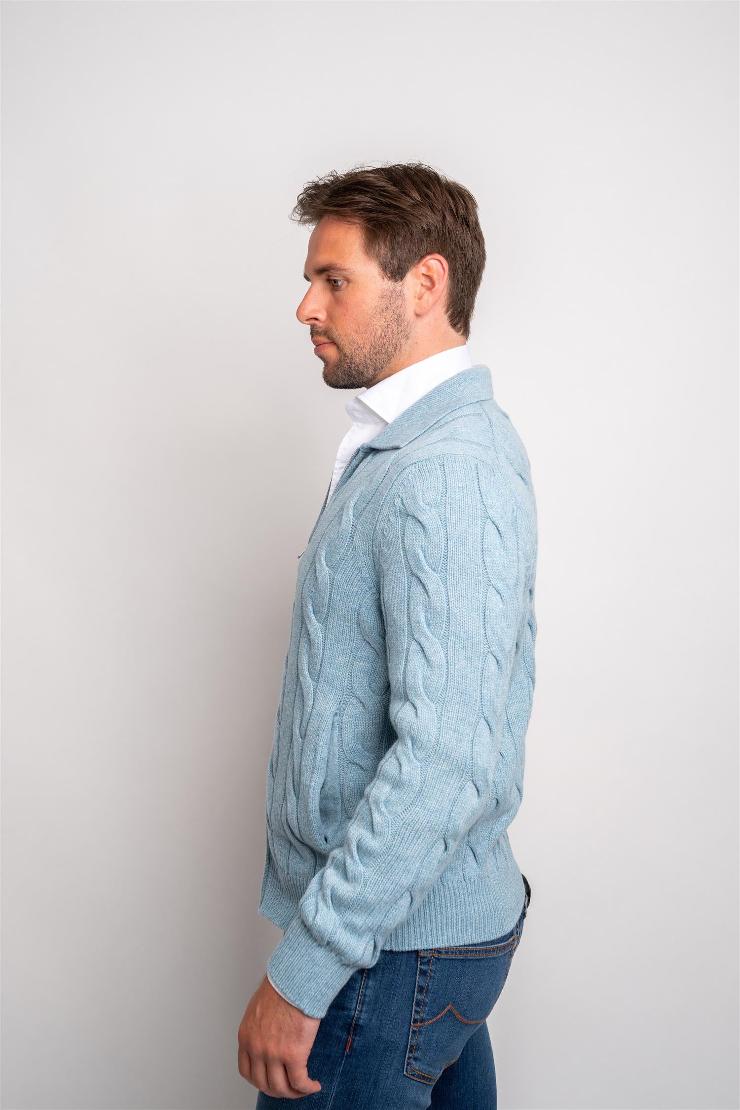 Full Zip Cable - Light Blue