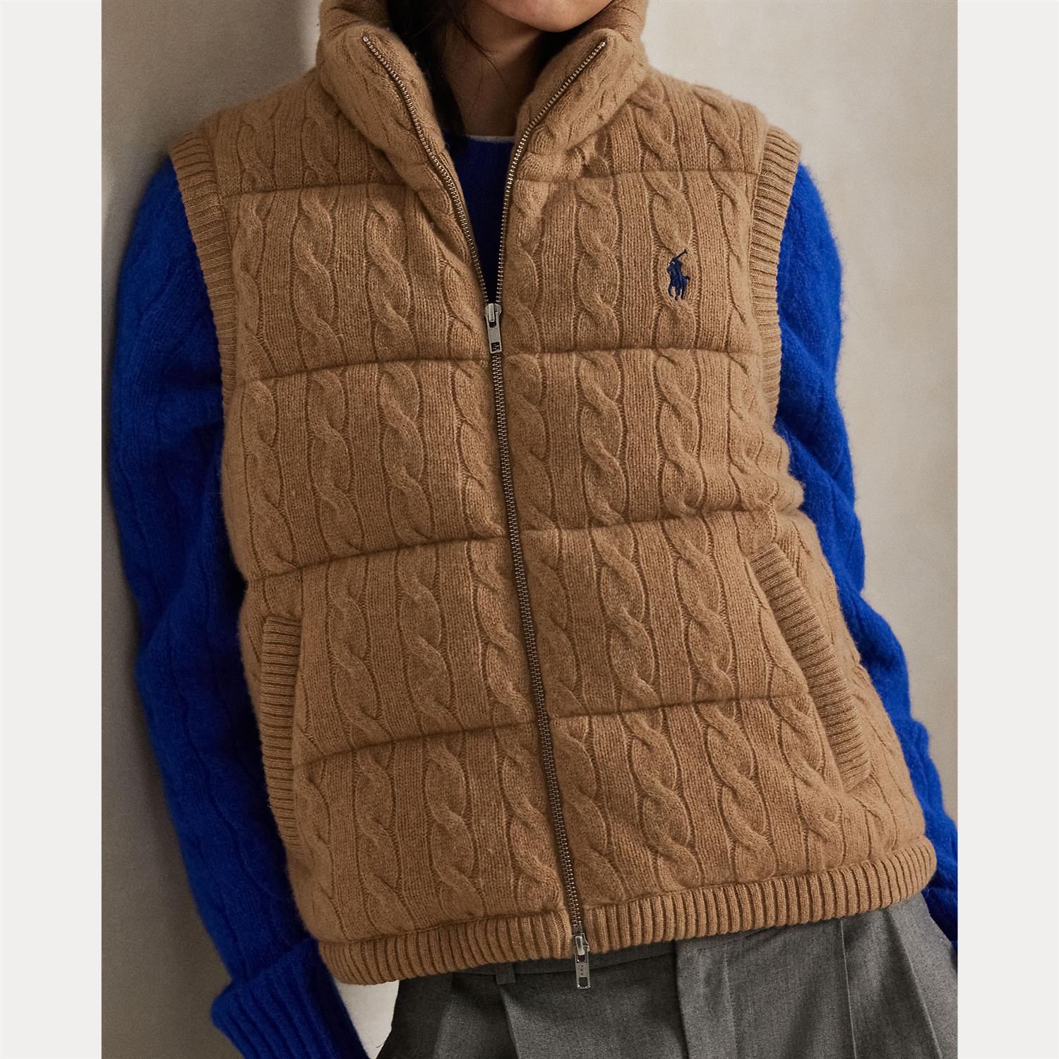 Cable Knit Wool Cashmere Quilted Vest