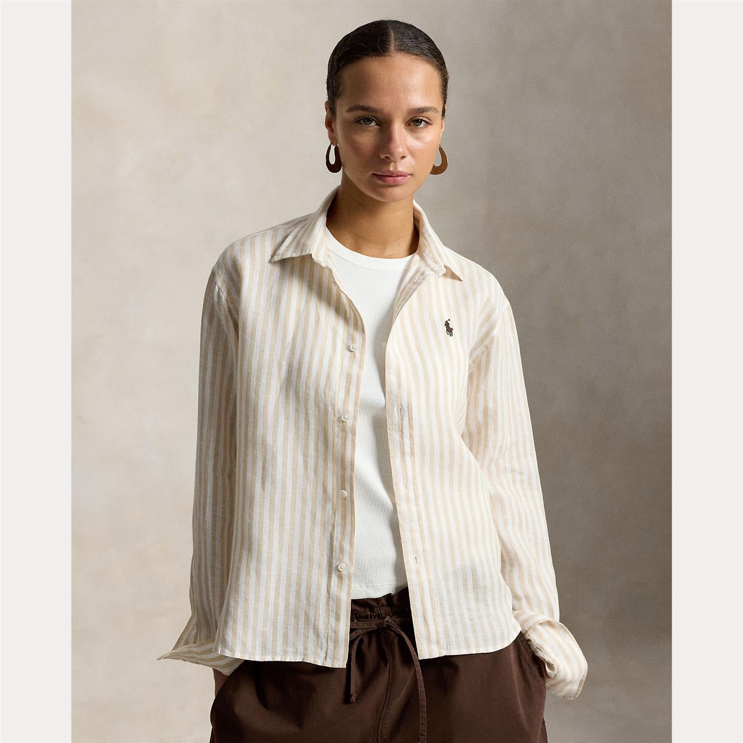 Wide Cropped Gingham Linen Shirt