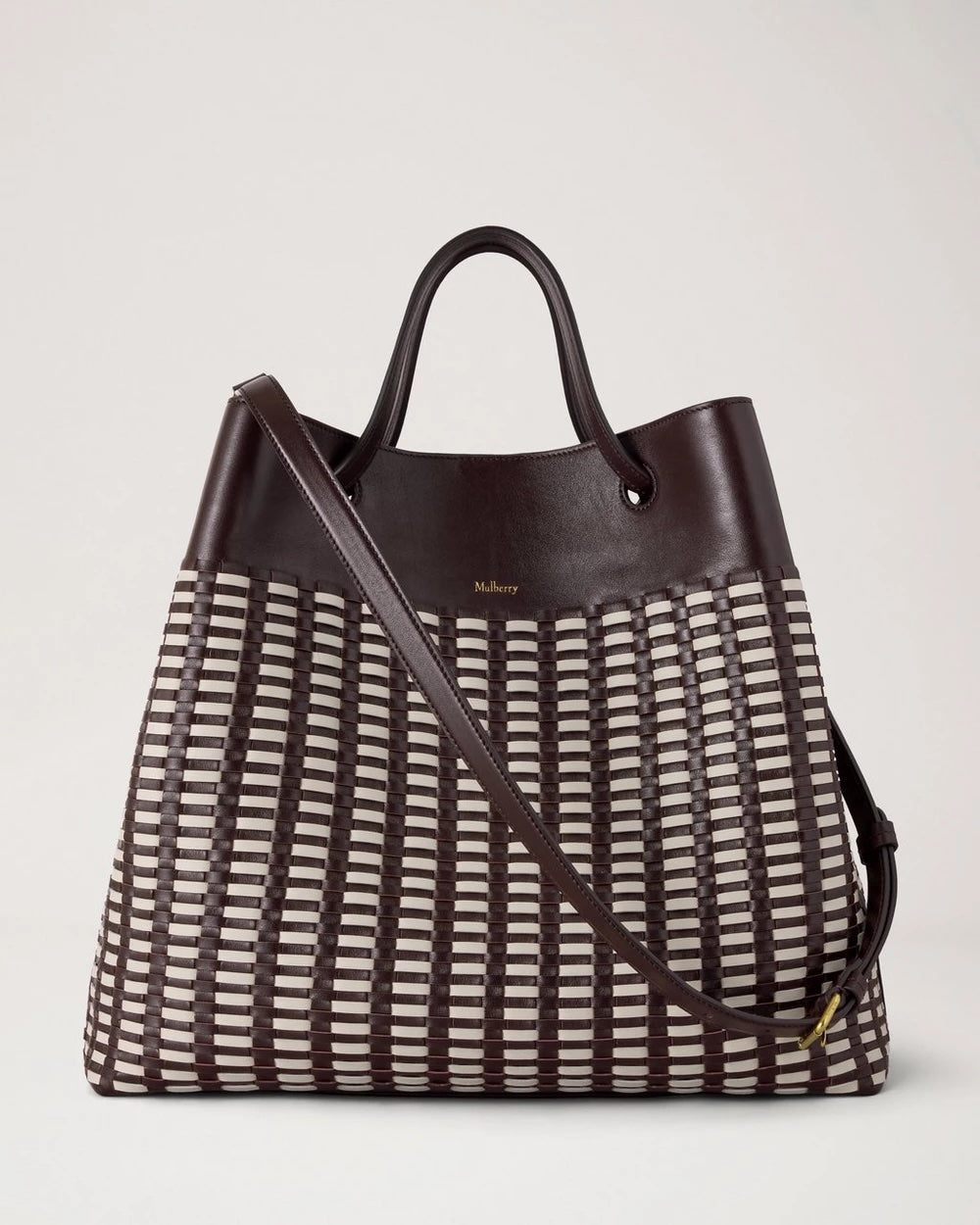 Woven Leather Tote Ebony-Eggshell