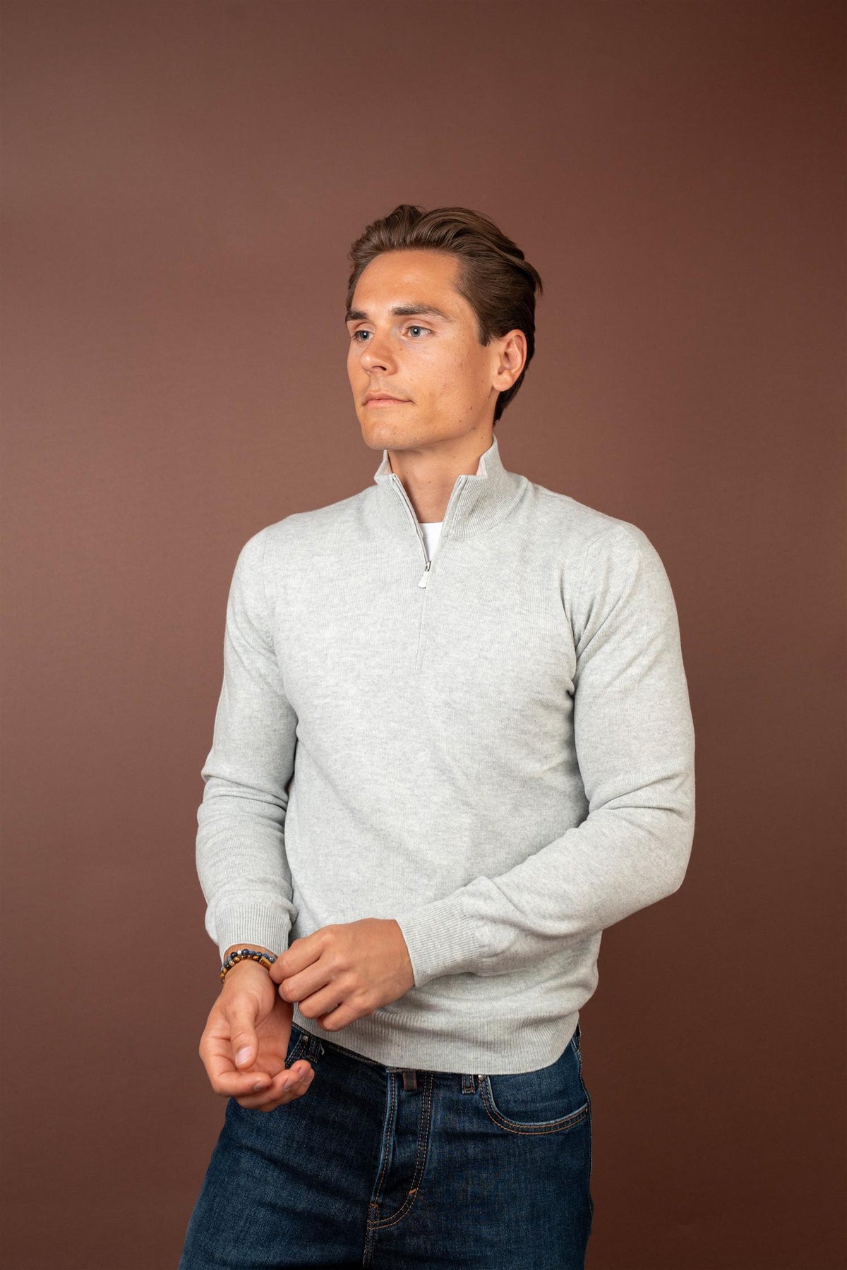 Quarter Zip Wool - Cashmere - Grey