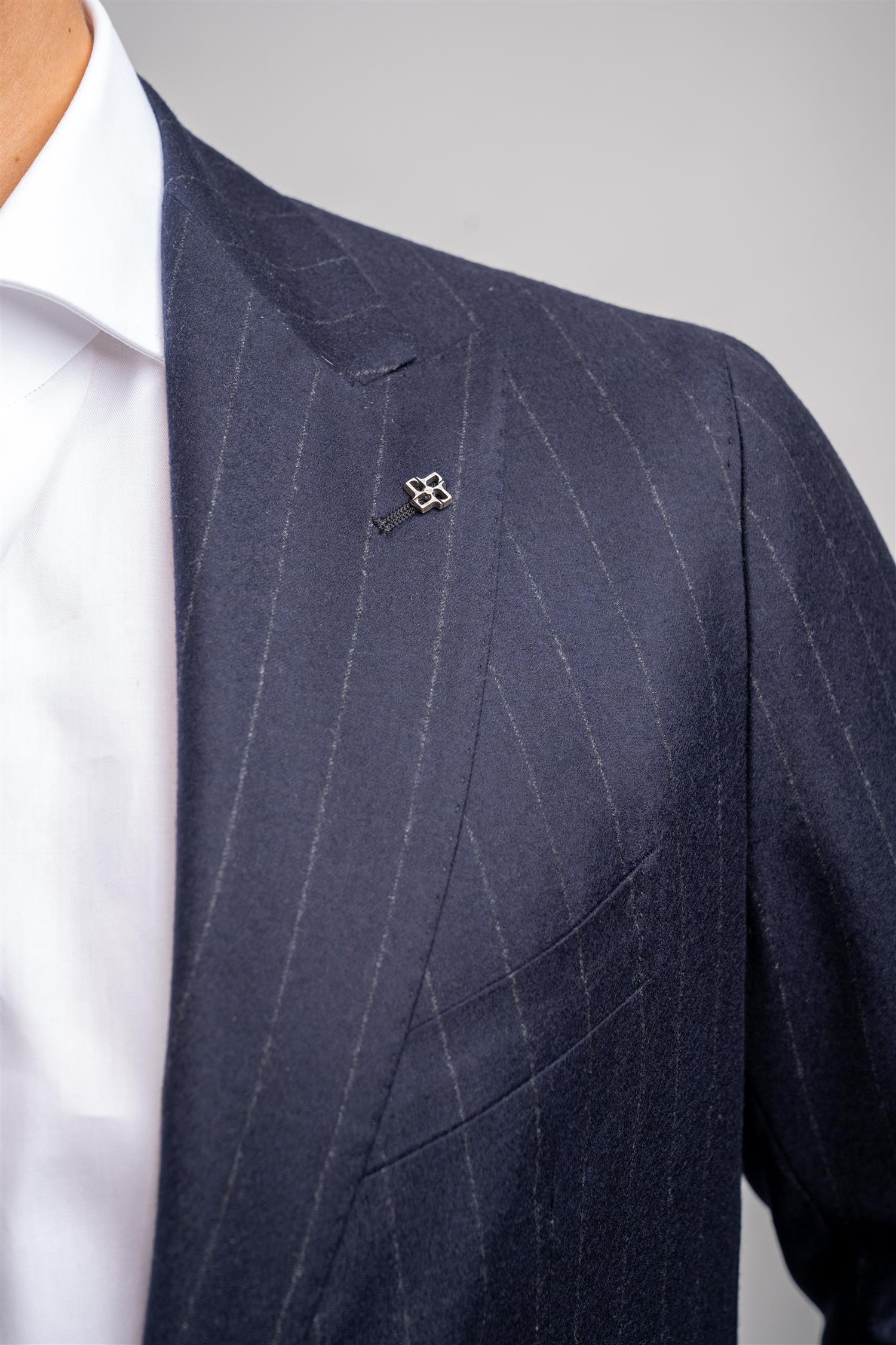 Flannel Pinstripe Suit - Navy