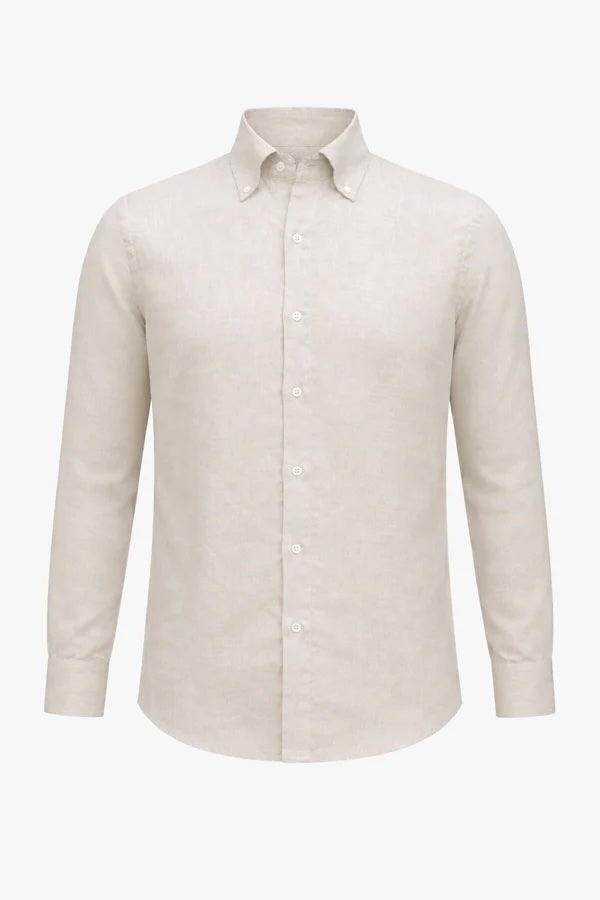 Enzo Button Down Linen Shirt - Beige