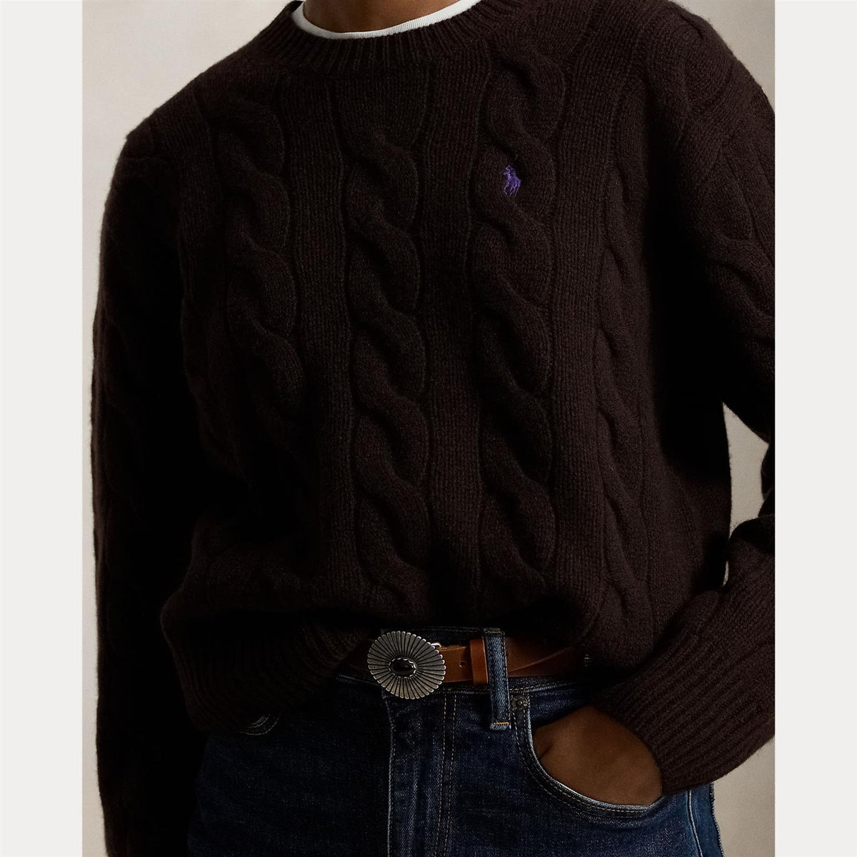Cable-Knit Wool-Cashmere Sweater Walnut Brown Melange