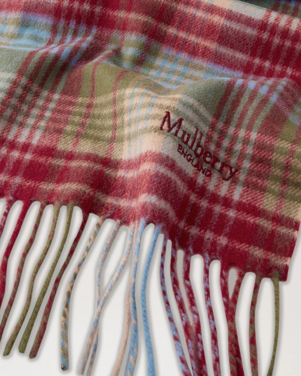 Mulberry Heritage Check Scarf Moss-Sky Blue