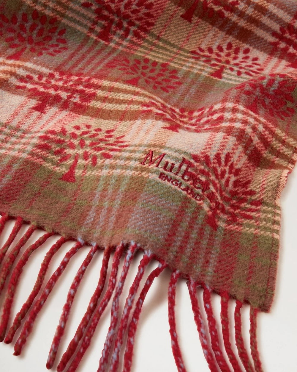 Mulberry Heritage Check & Tree Scarf Moss