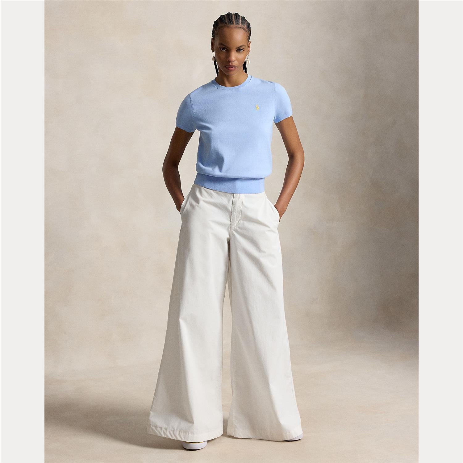 Short-Sleeve Crewneck Sweater Baby Blue