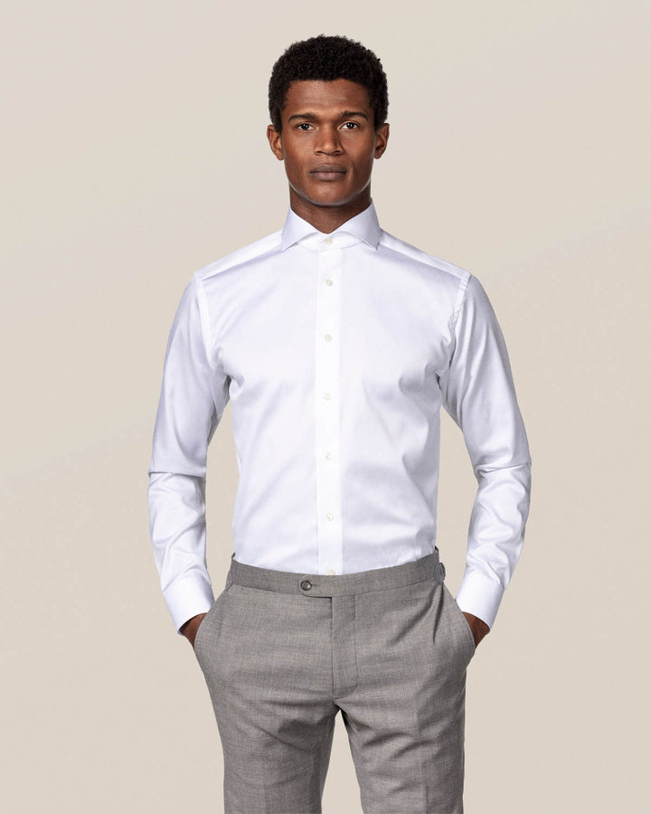 Slim White Signature Twill Shirt - Extreme Cut Away Single