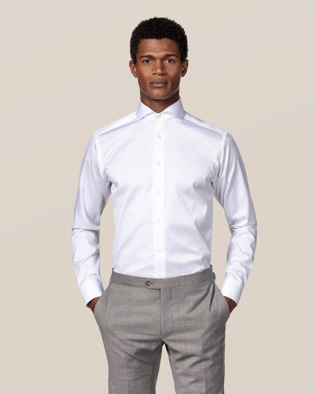 Slim White Signature Twill Shirt - Extreme Cut Away Single