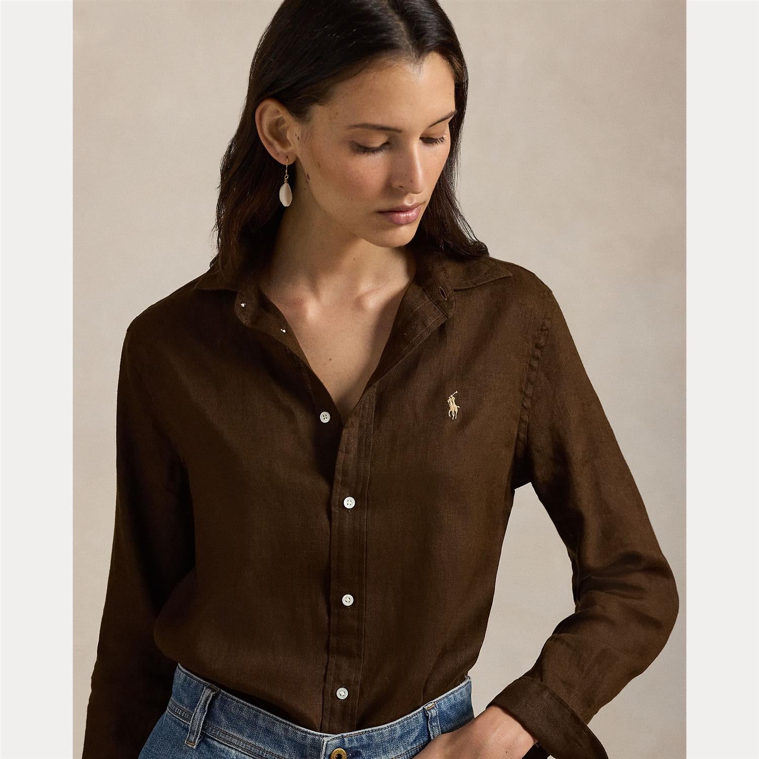 Classic-Long Sleeve-Button Front Shirt Dark Brown
