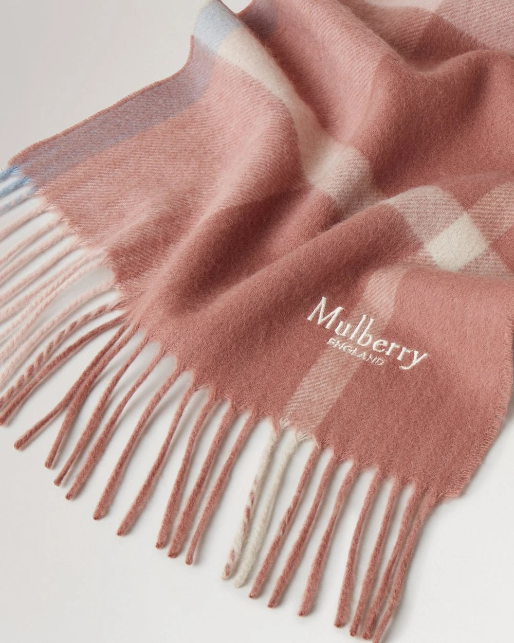 Small Check Merino Wool Scarf 30 x 200 Autumn Rose-Poplin B