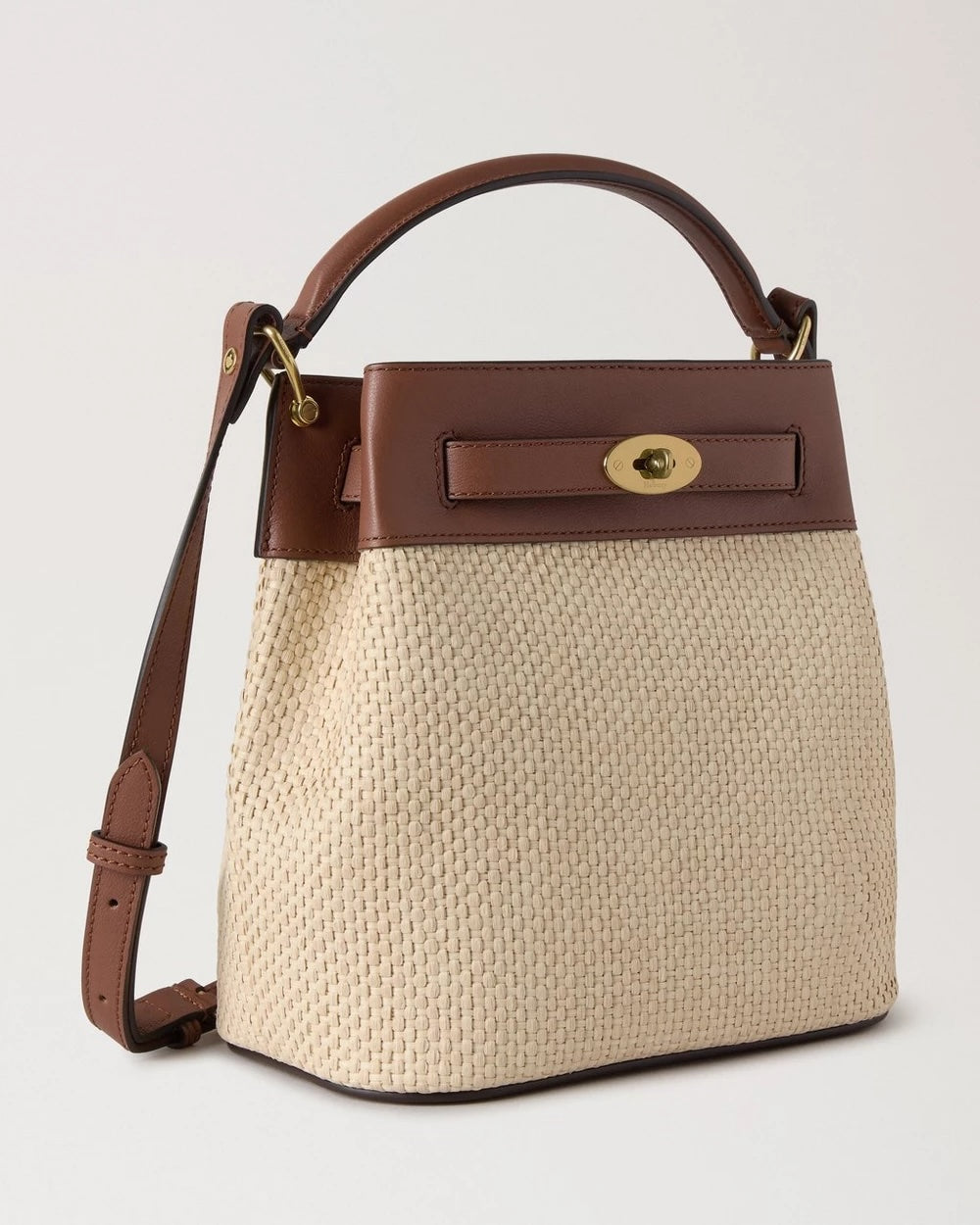 Islington Bucket Raffia & Leather Ecru-Bright Oak