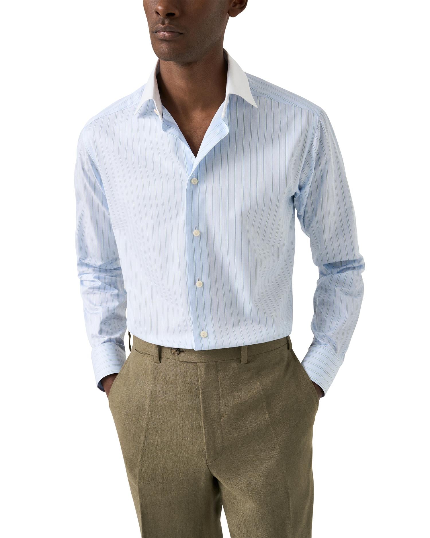 Slim White Collar Striped - Light Blue