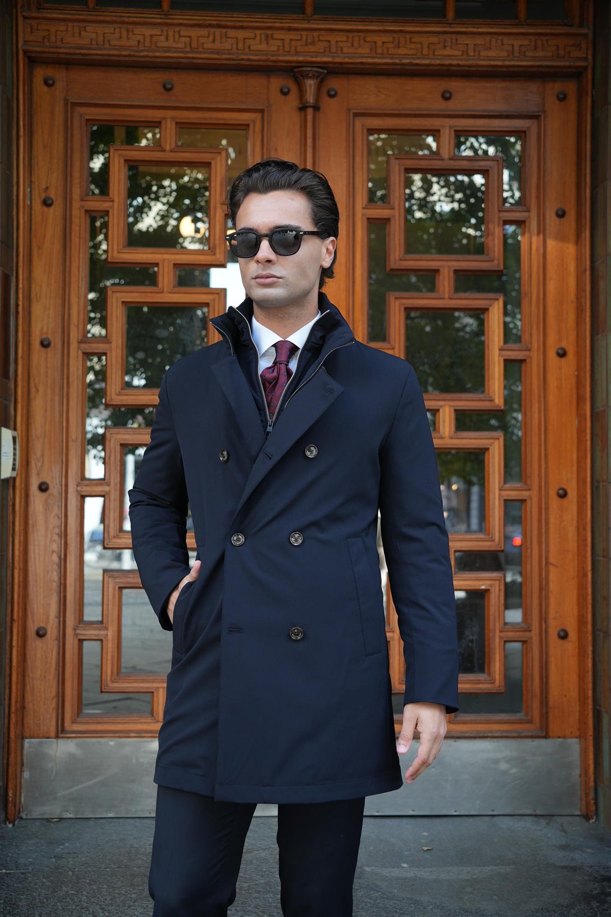 Double Breasted Coat - Navy