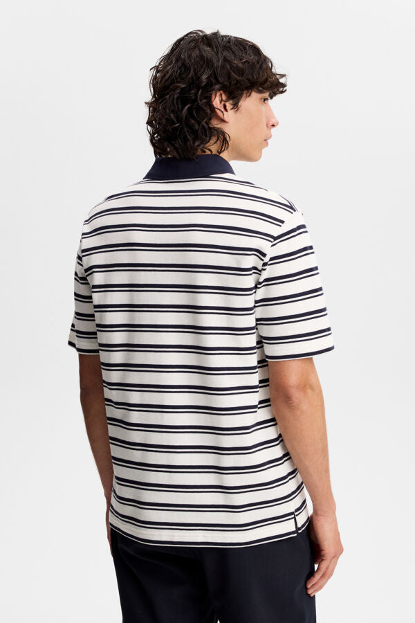 Trond Striped Polo Pique - Navy