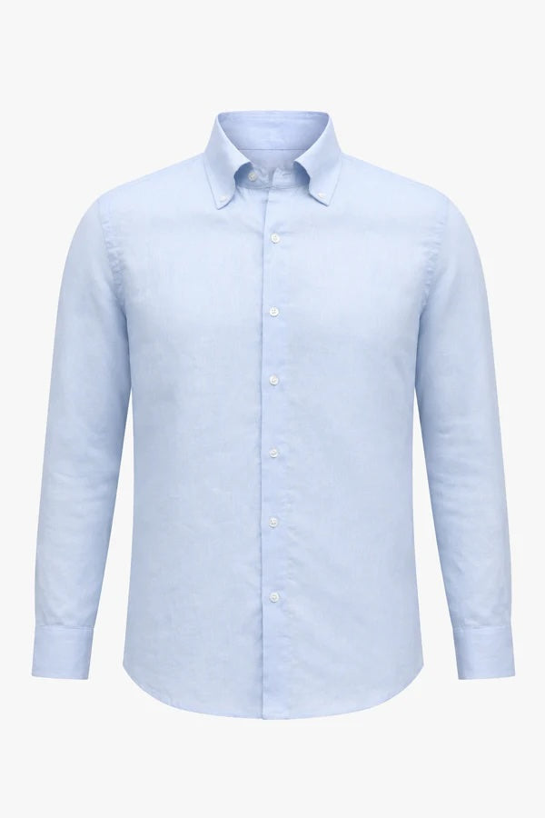 Enzo Button Down Linen Shirt - Light Blue