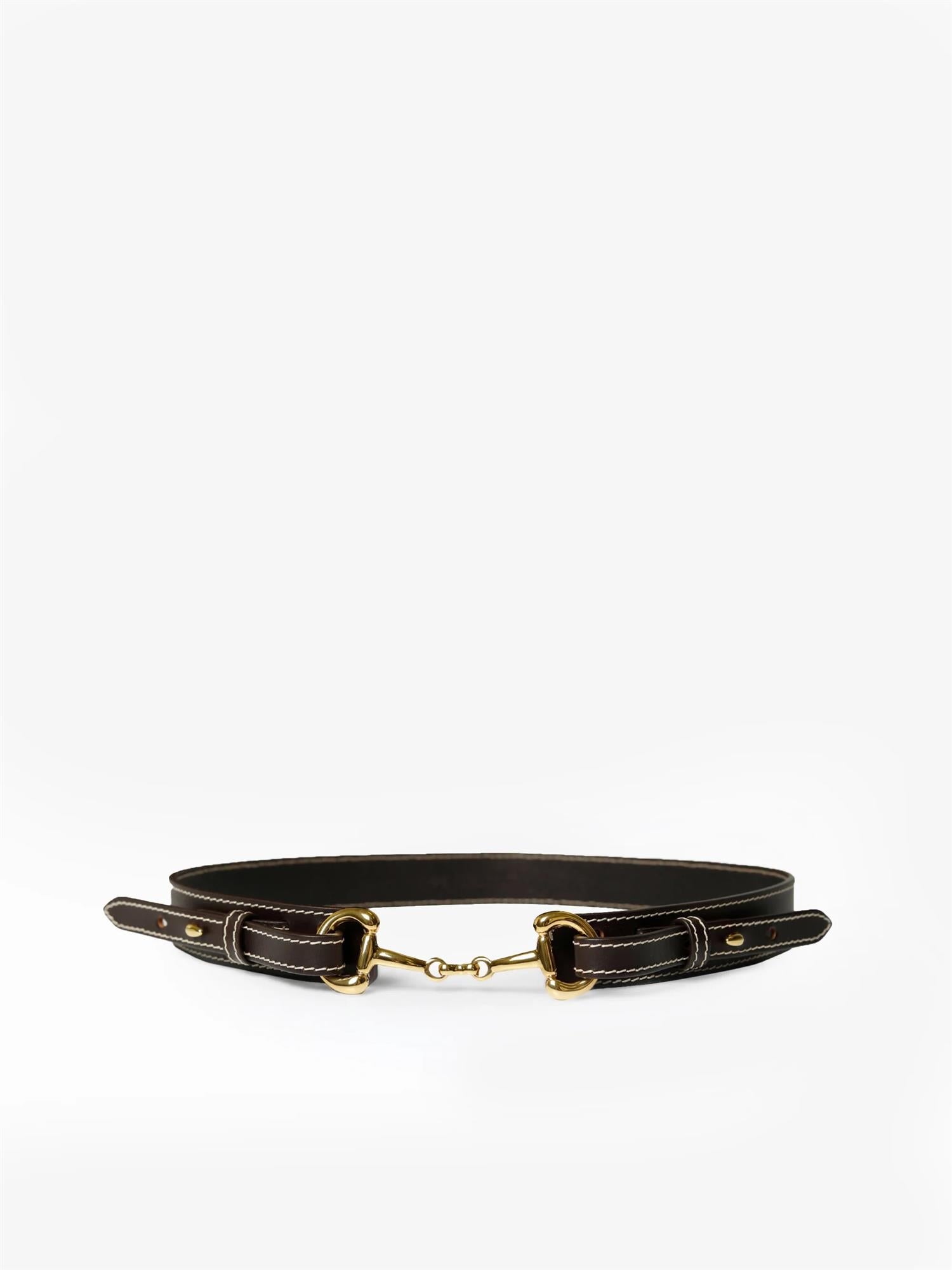 Gadia Leather Belt – Espresso & Gold
