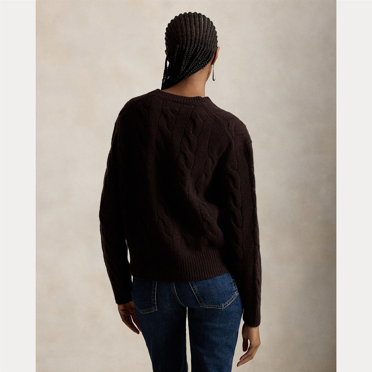 Cable-Knit Wool-Cashmere Sweater Walnut Brown Melange