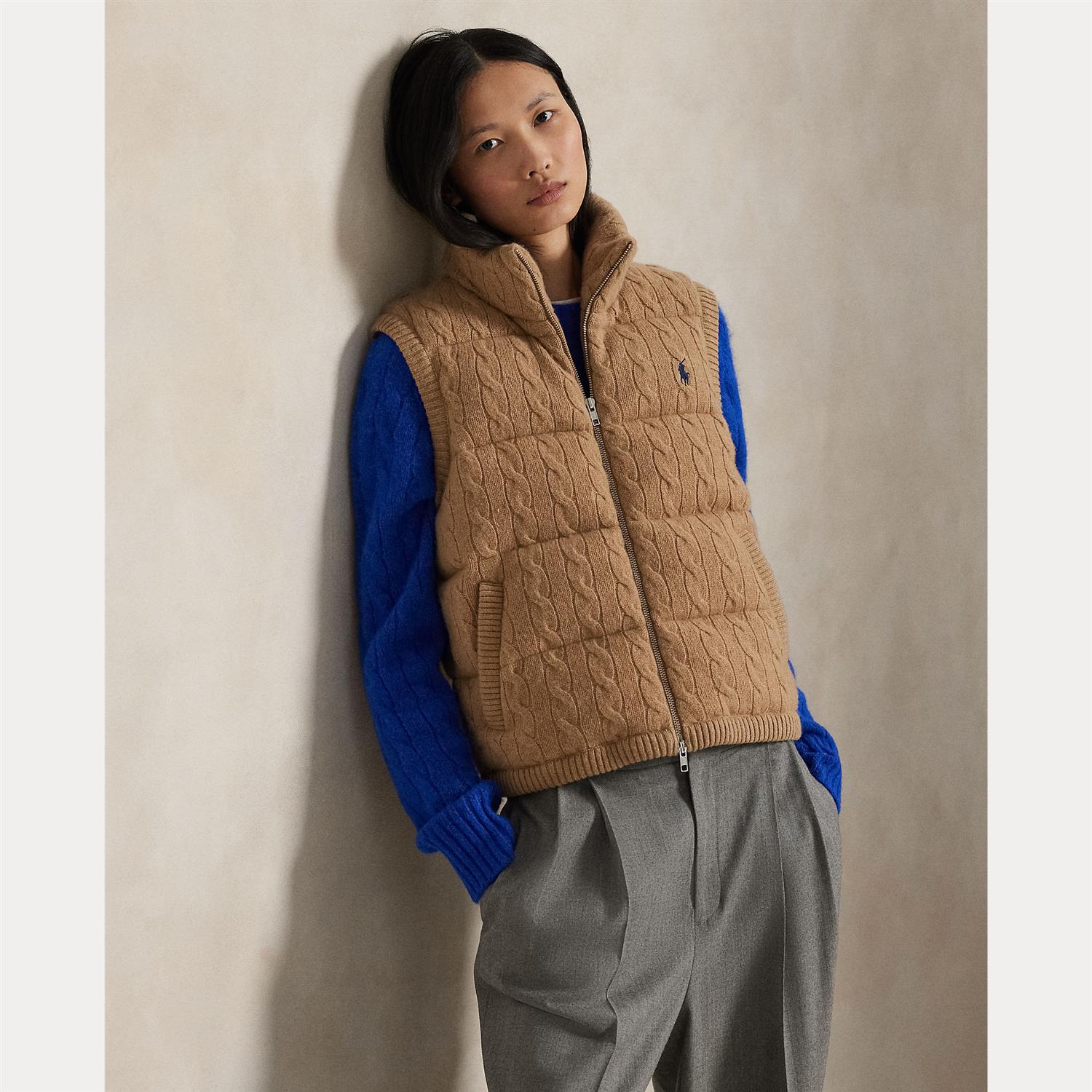 Cable Knit Wool Cashmere Quilted Vest