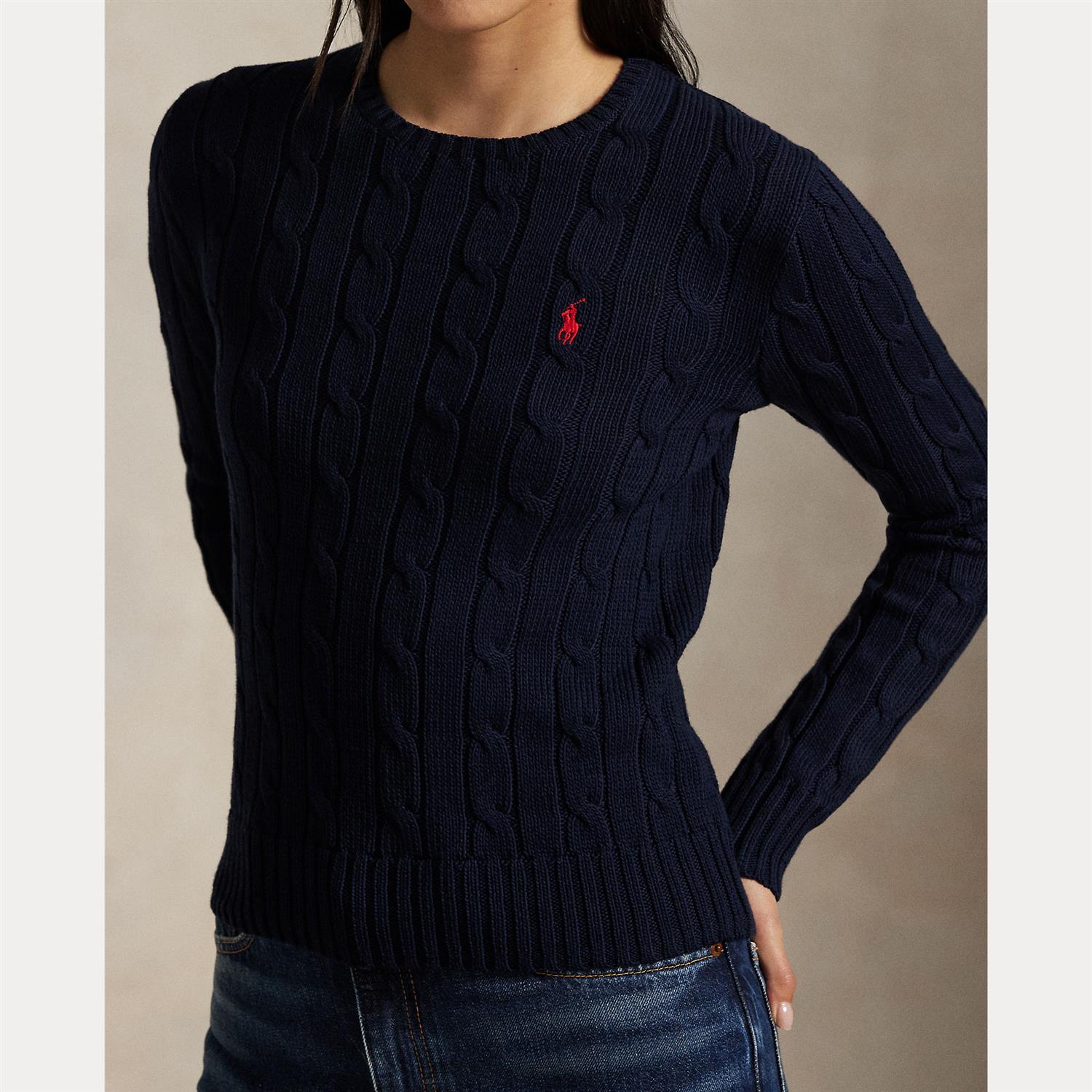 Cable-Knit Cotton Crewneck Sweater Hunter Navy