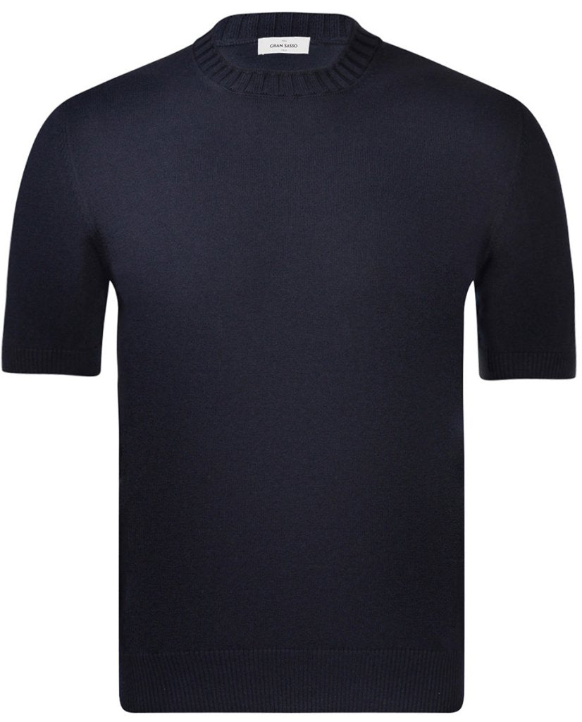 Knitted Cotton T-shirt - Navy