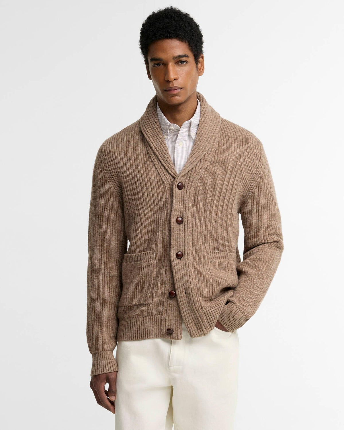 Hartland Knitted Shawl Cardigan - Stone