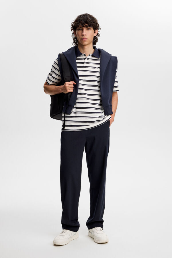 Trond Striped Polo Pique - Navy