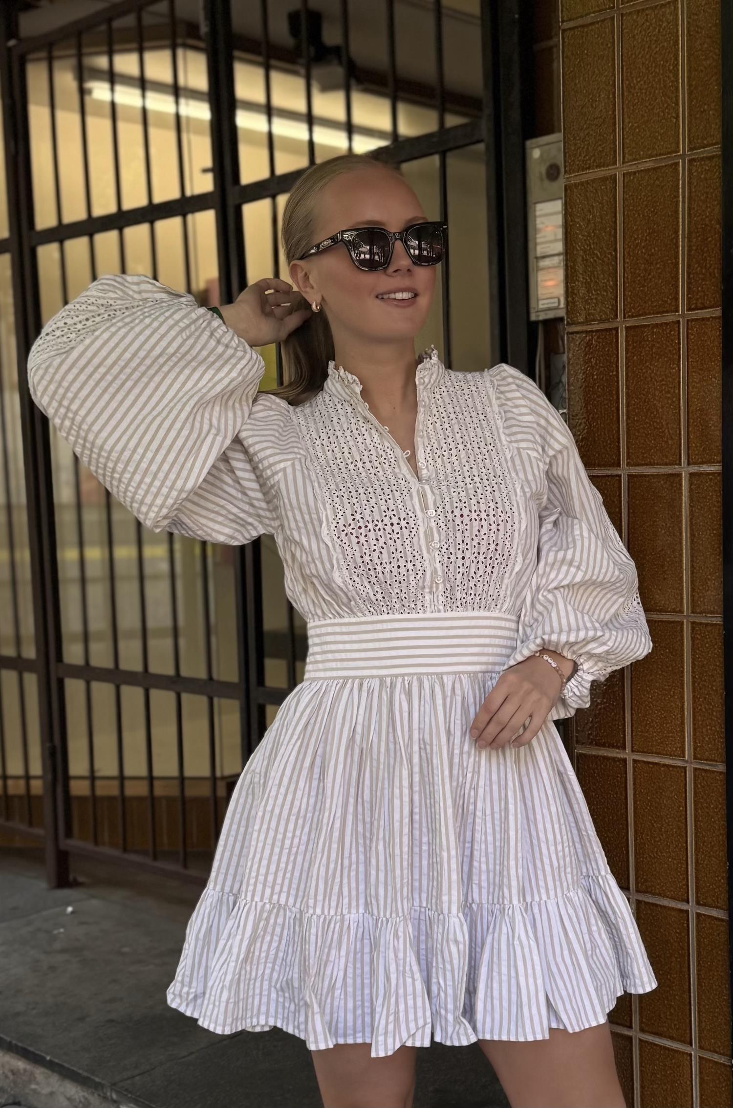 Seersucker Mini Dress Khaki Stripe