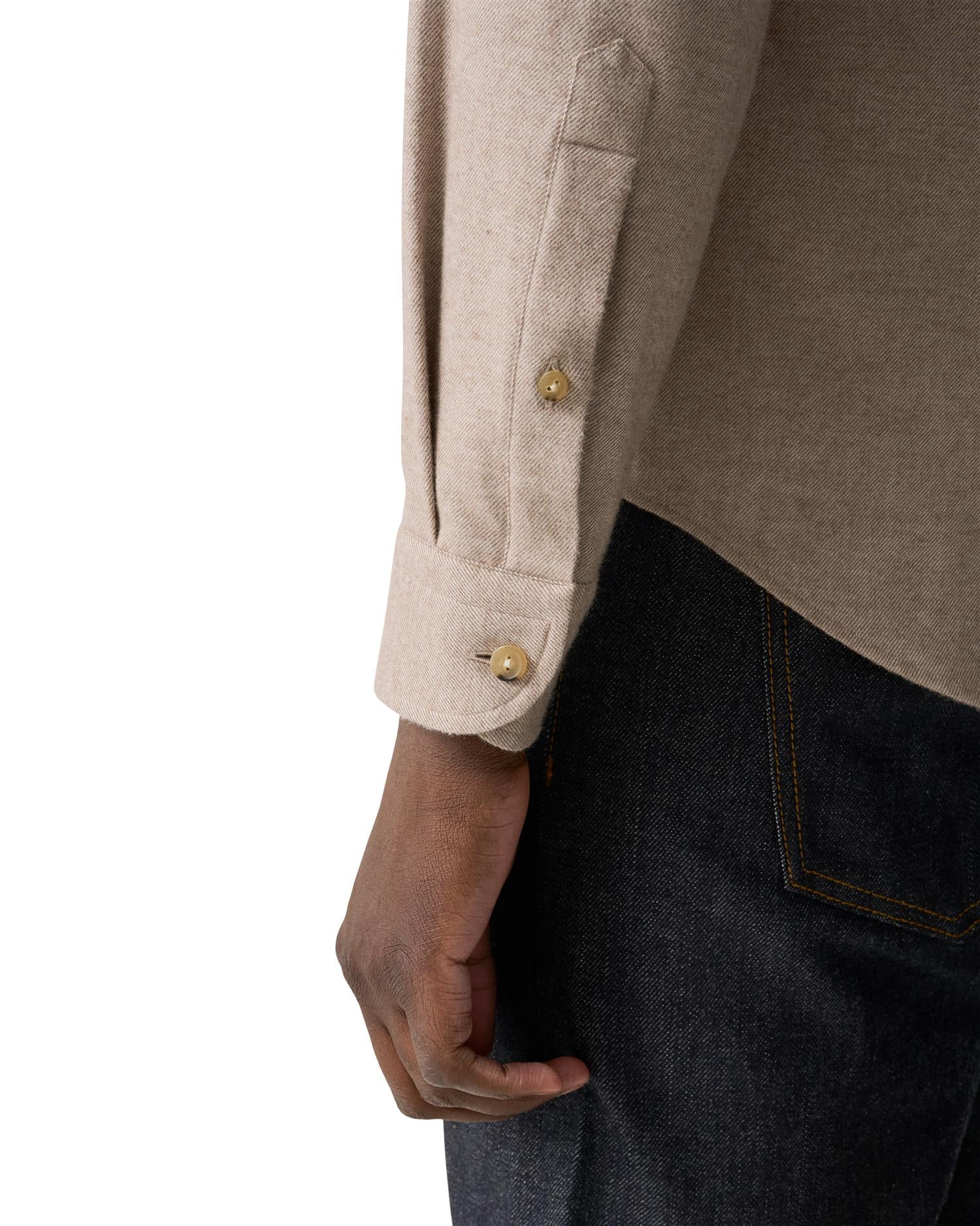 Solid Flannel Shirt - Beige