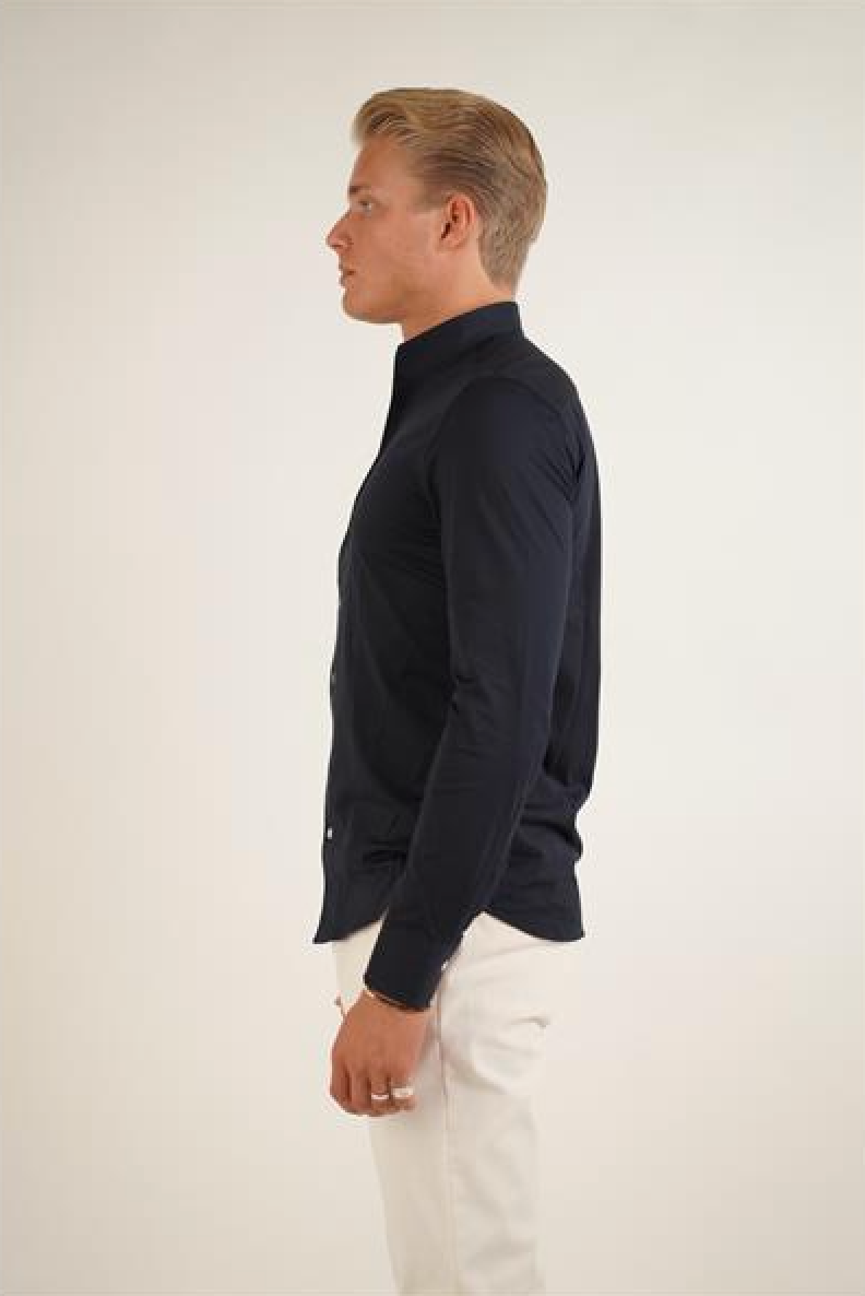 No Collar Shirt - Navy