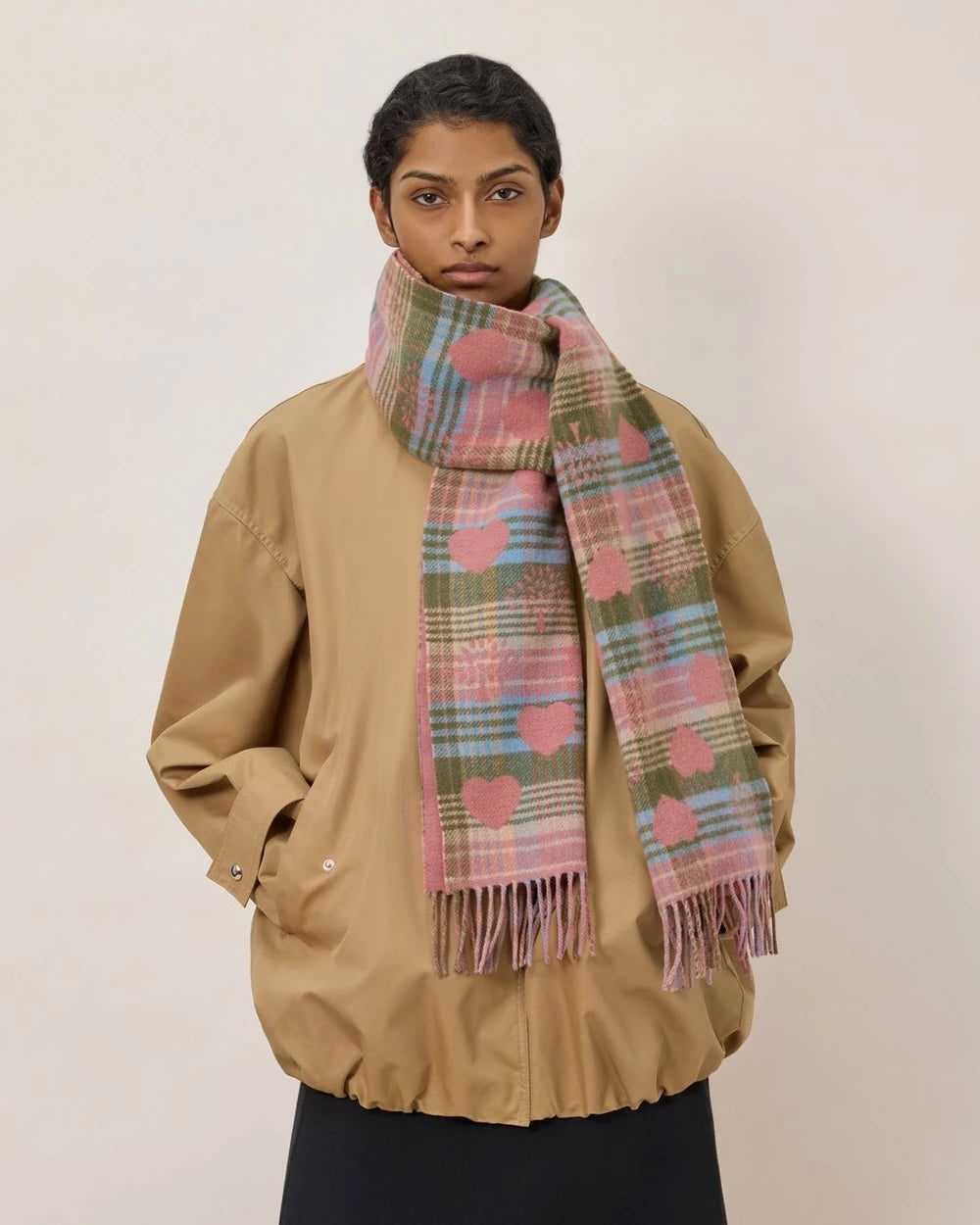 Heritage Check & Heart Scarf Moss-Pink Scrumpy