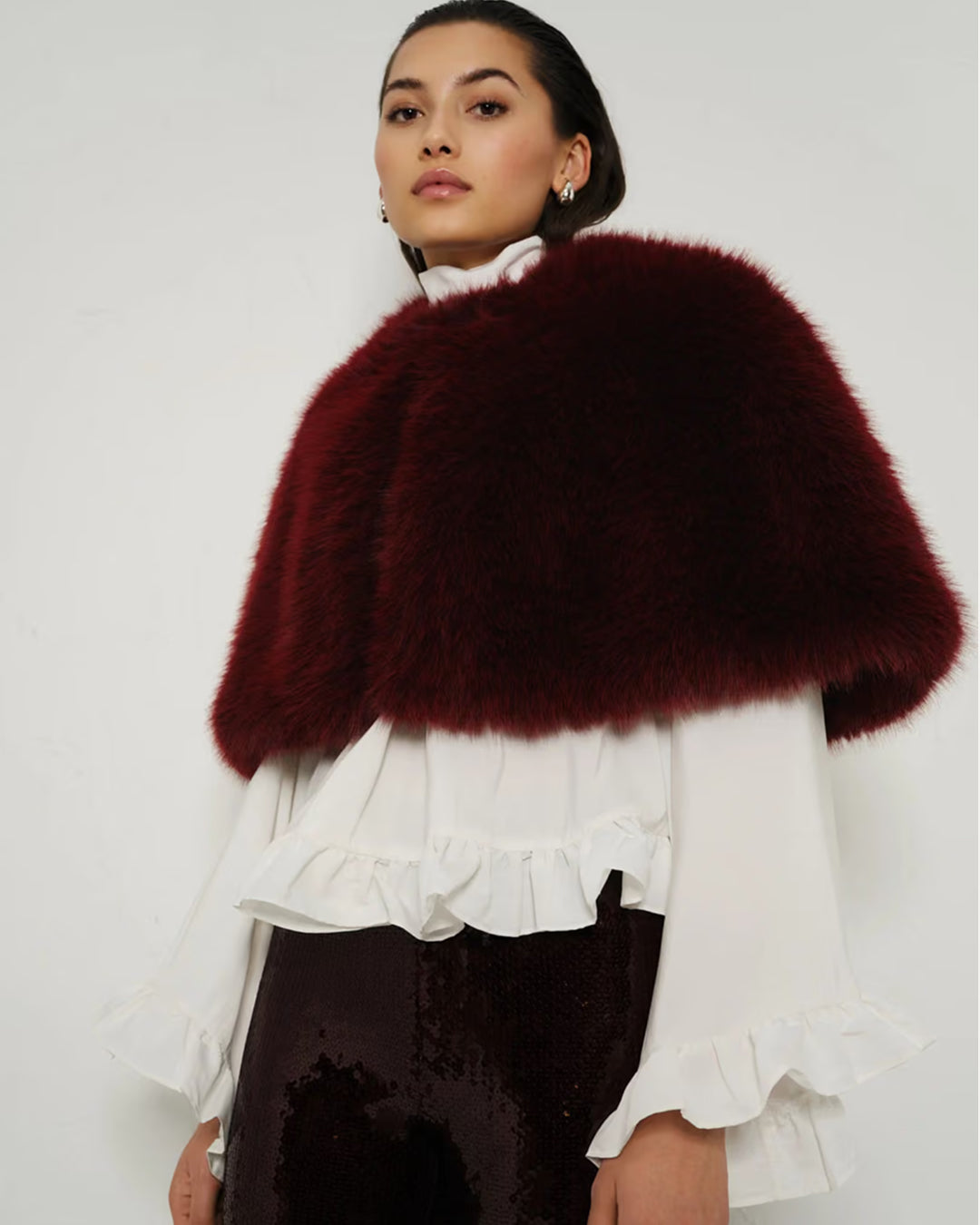 Izaya Fake Fur Cape - Burgundy