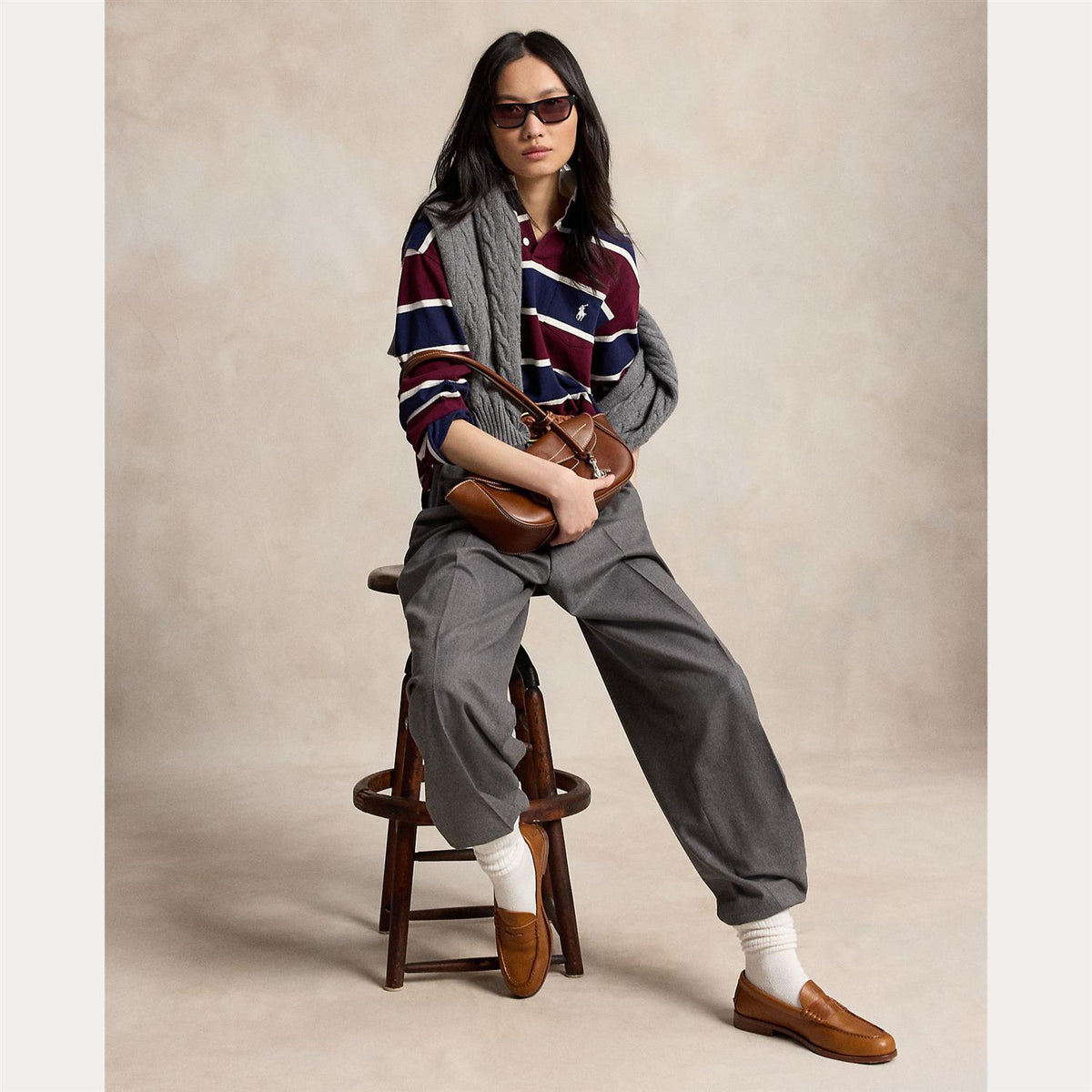 Oversize Cotton Rugby Shirt - Harvard Wine Multi