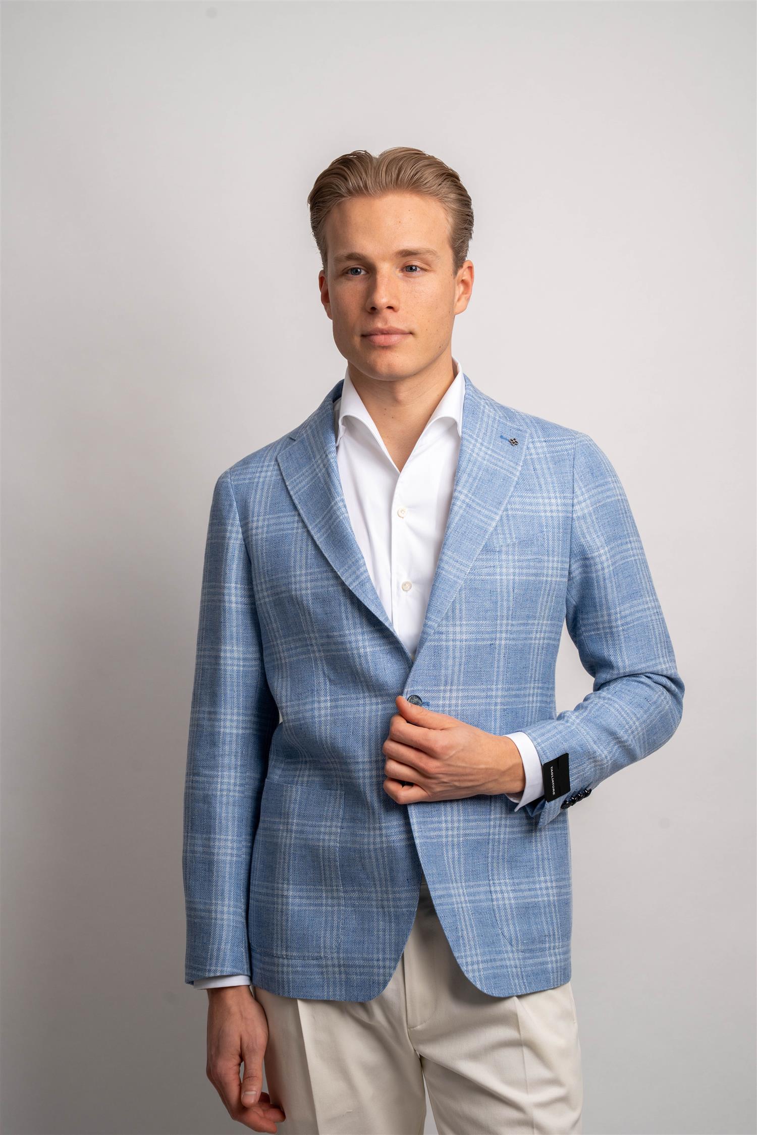 Blazer Linen - Lyseblå ruter