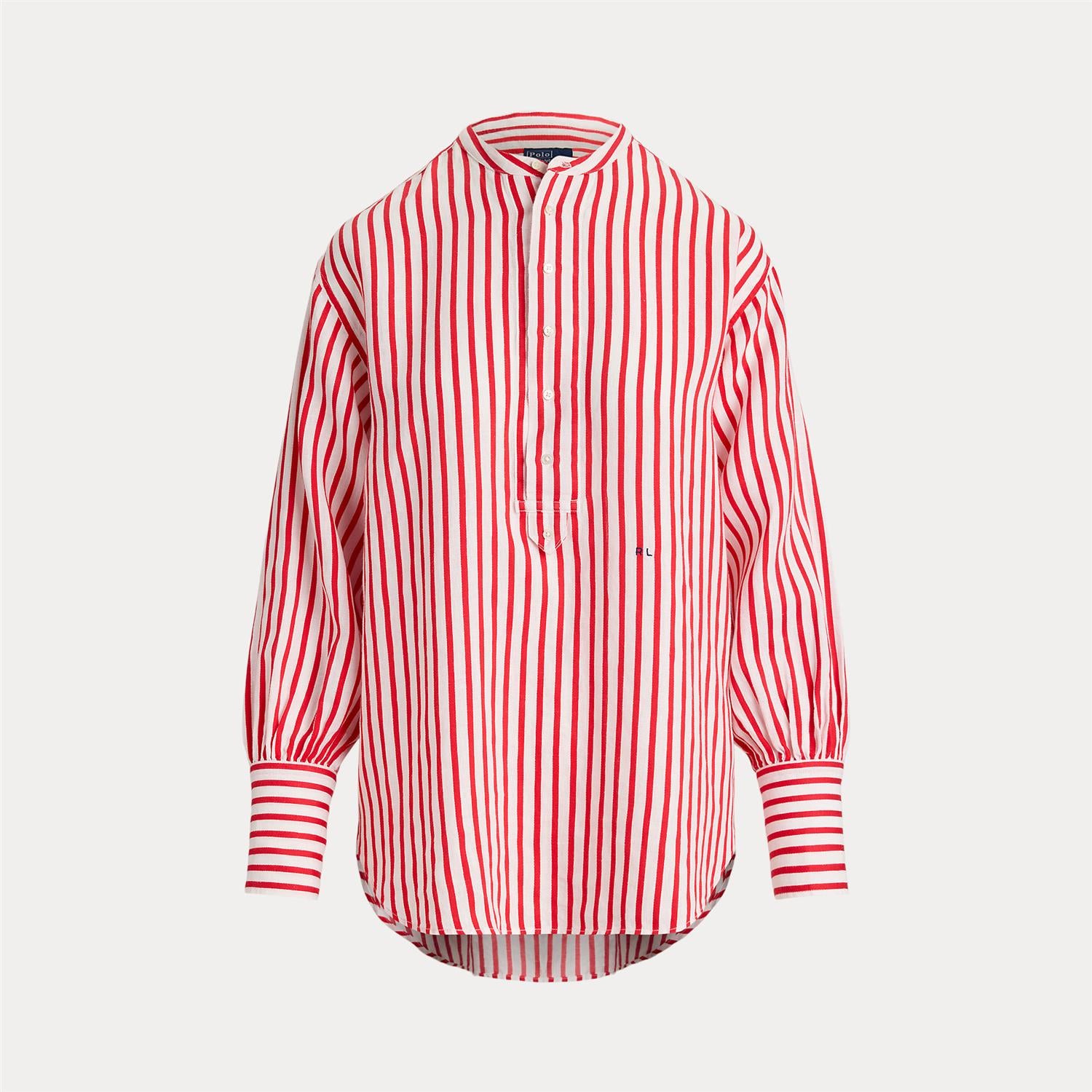 Striped Linen-Cotton Shirt White/Red