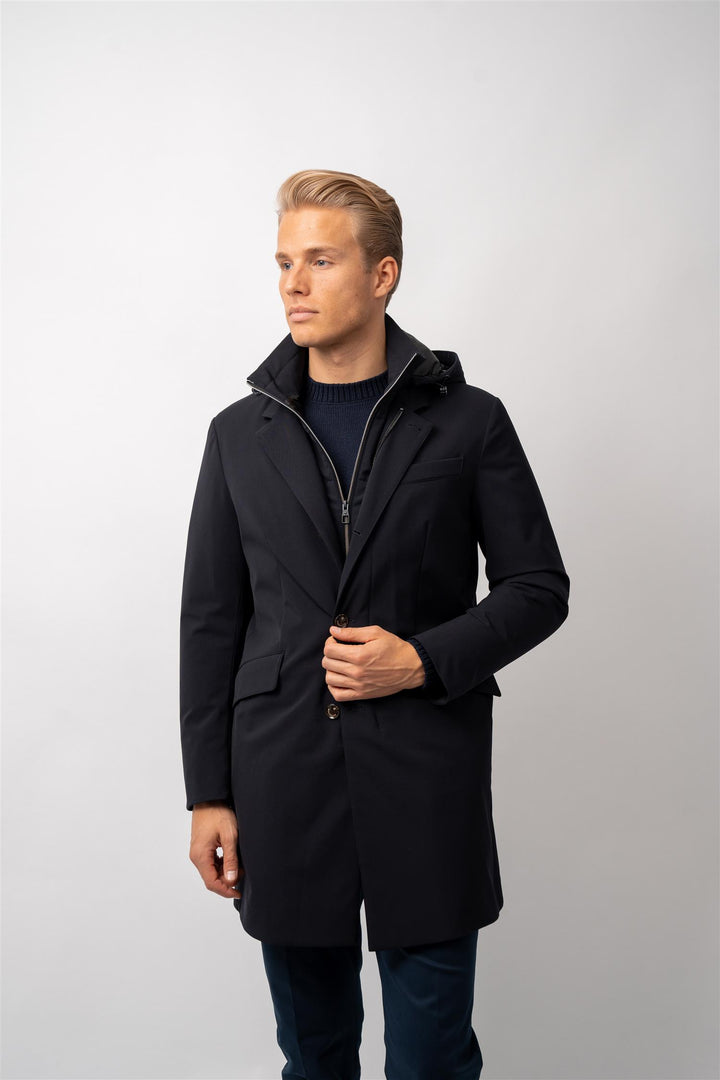 Down Coat Hood Navy