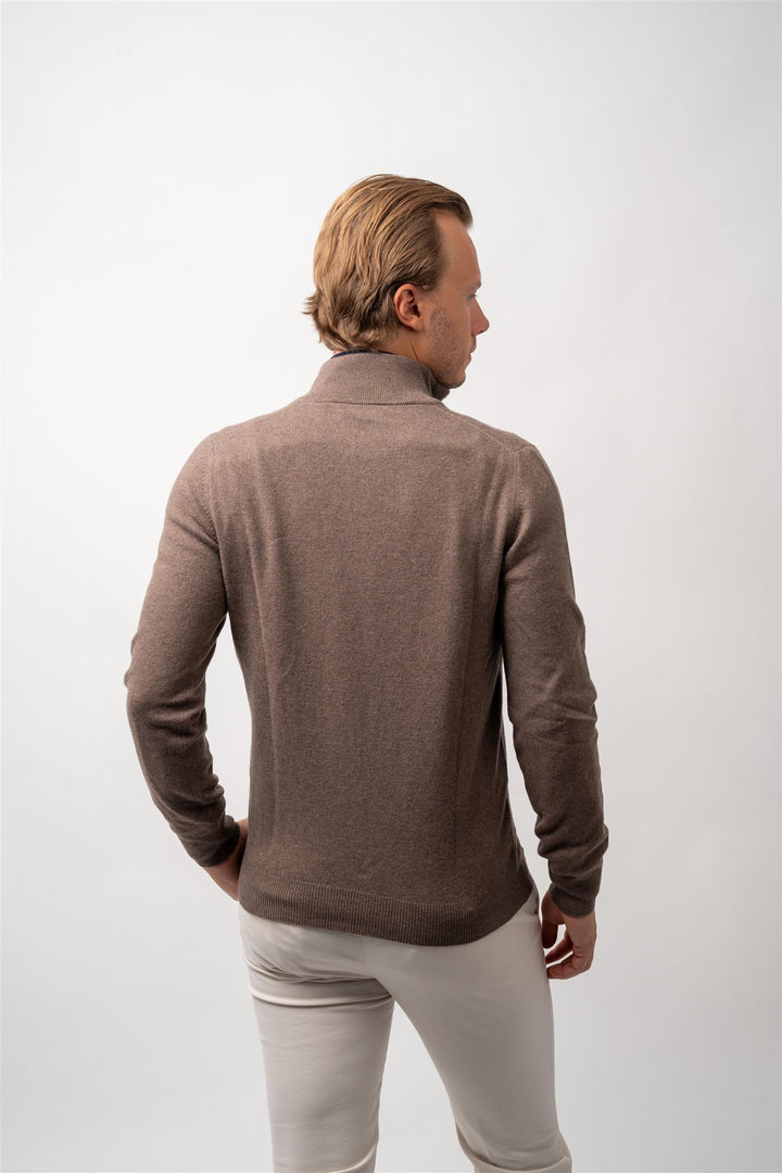 Half Zip Wool-Cashmere - Light Brown