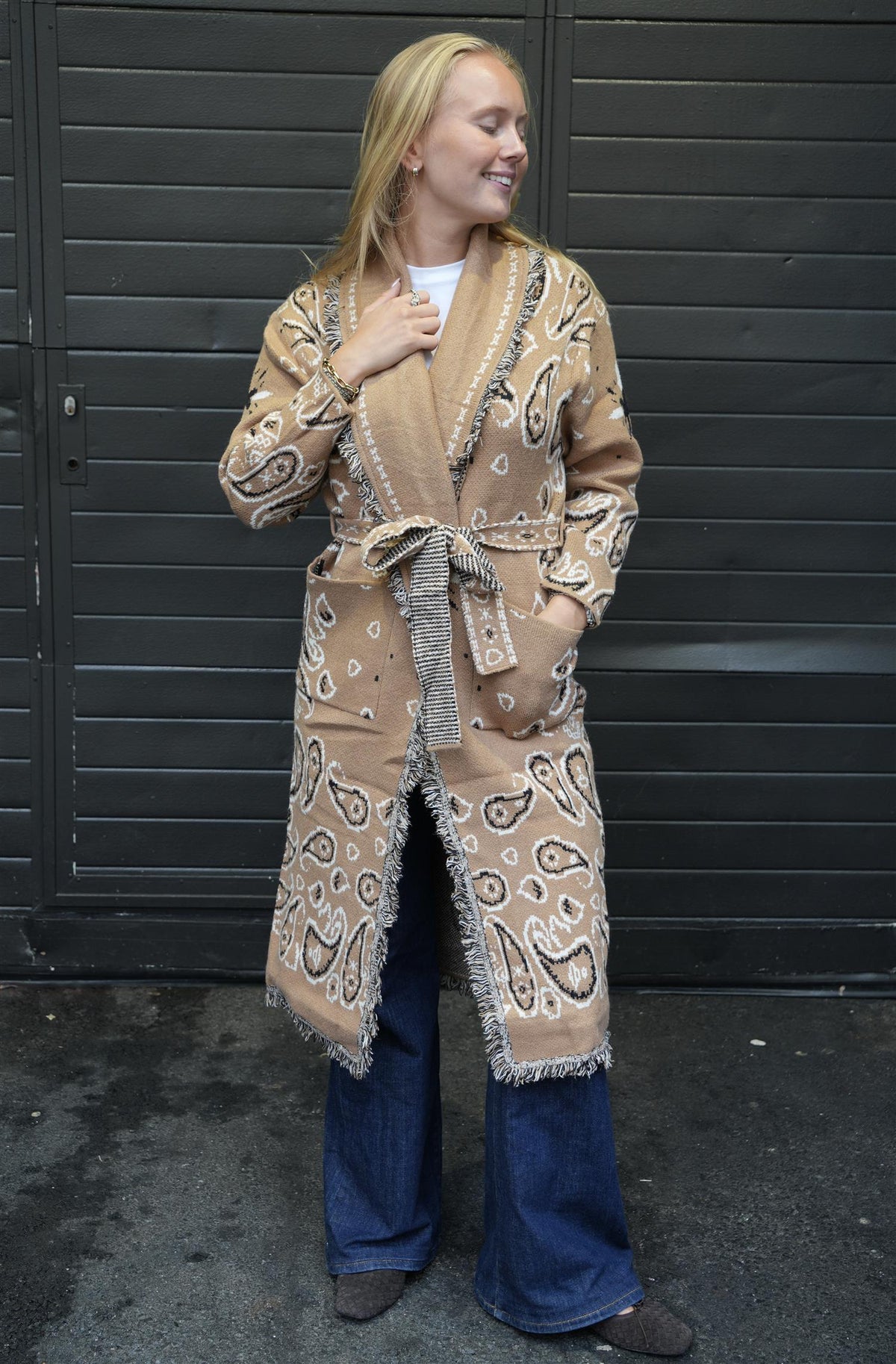 Fringed Paisley Jacket Maxi - Camel