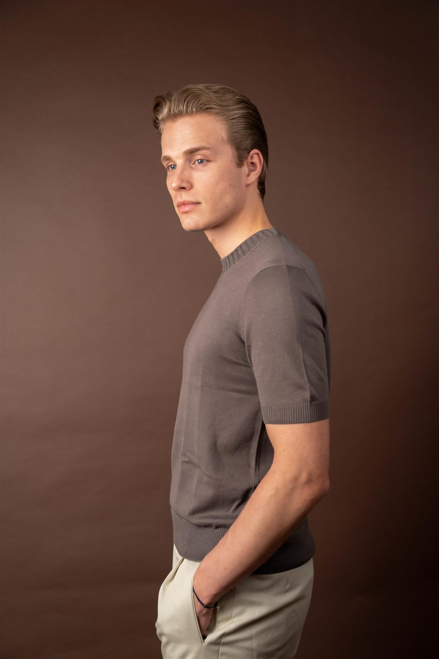 Knitted Cotton T-shirt - Brun