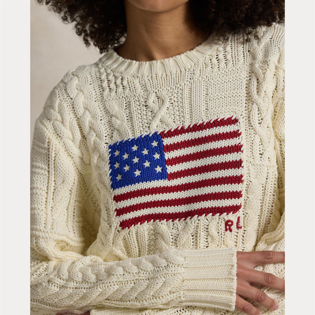 ARAN-KNIT FLAG COTTON SWEATER