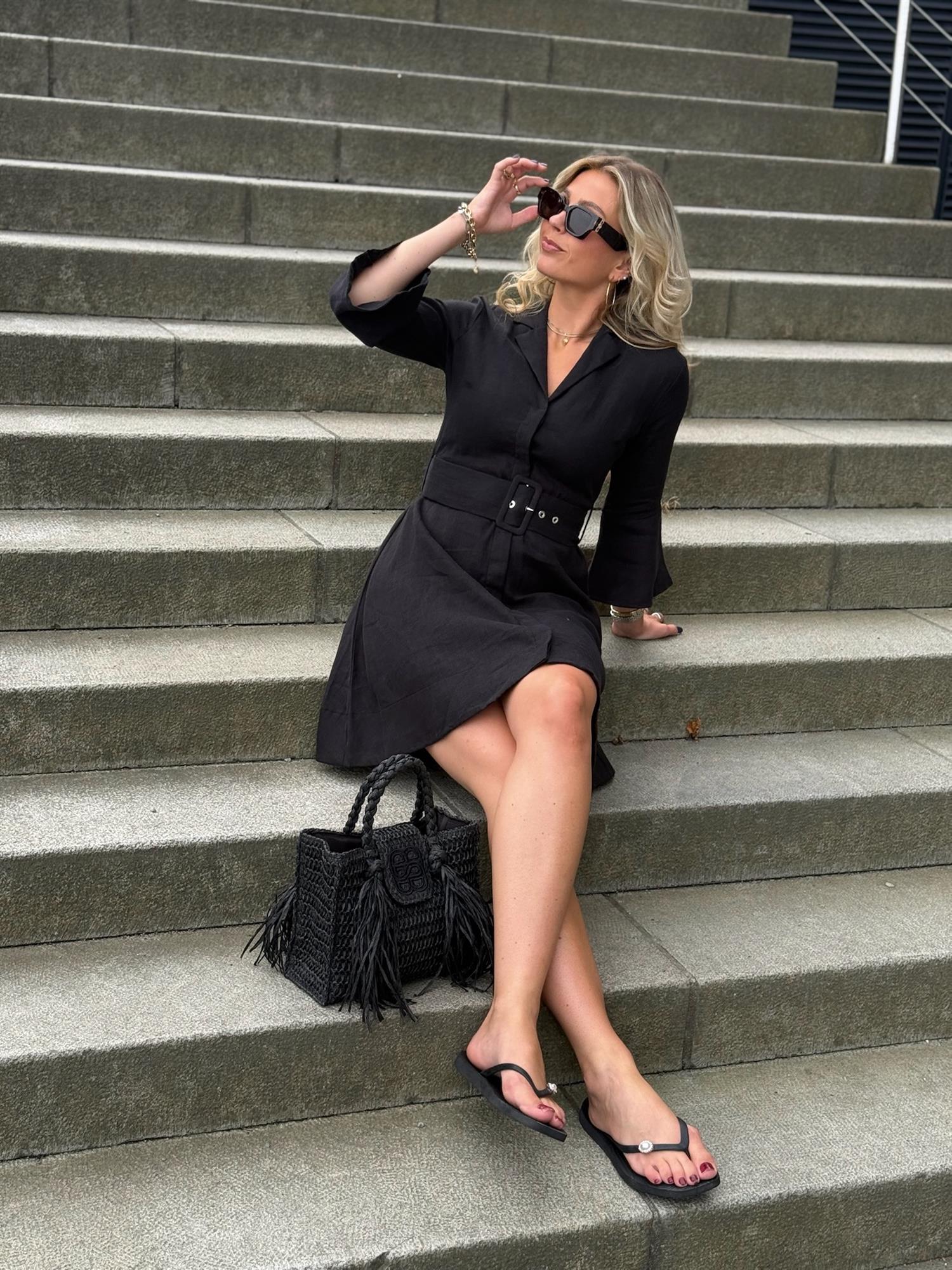 Astrid Linen Dress Black