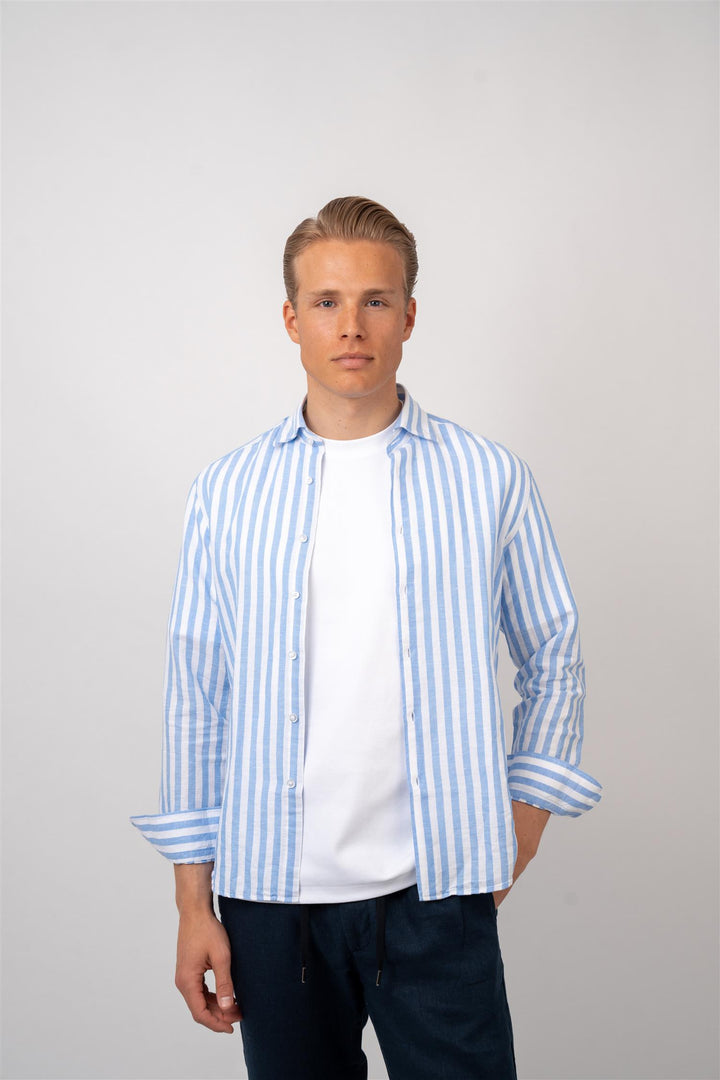 Linen Striped - Light blue