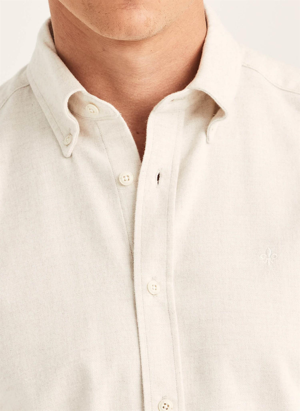 Flannel Herringbone Shirt Slim - Off white