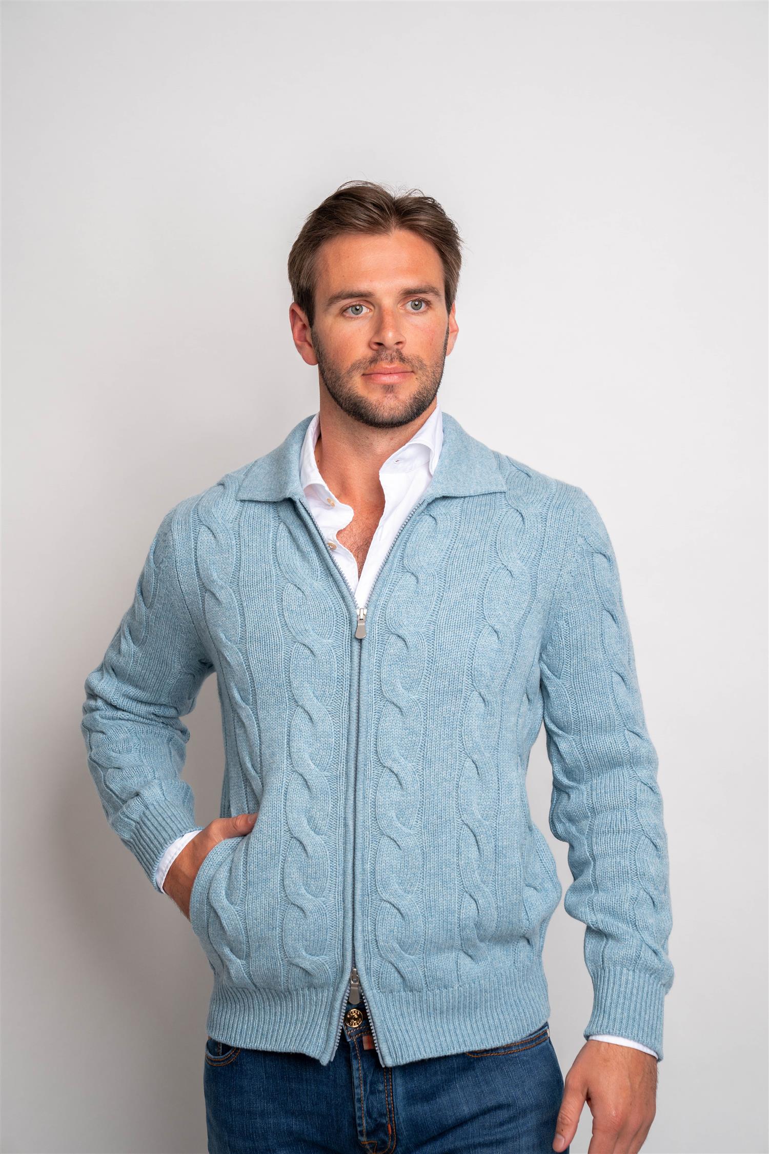 Full Zip Cable - Light Blue