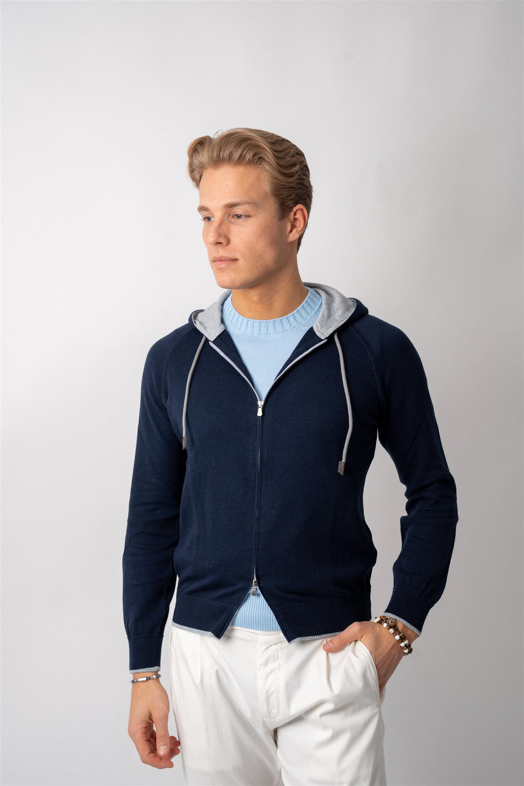 Cashmere / Cotton Hoodie - Navy