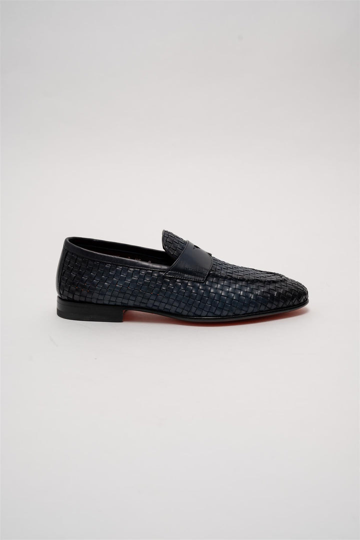 woven leather loafer navy