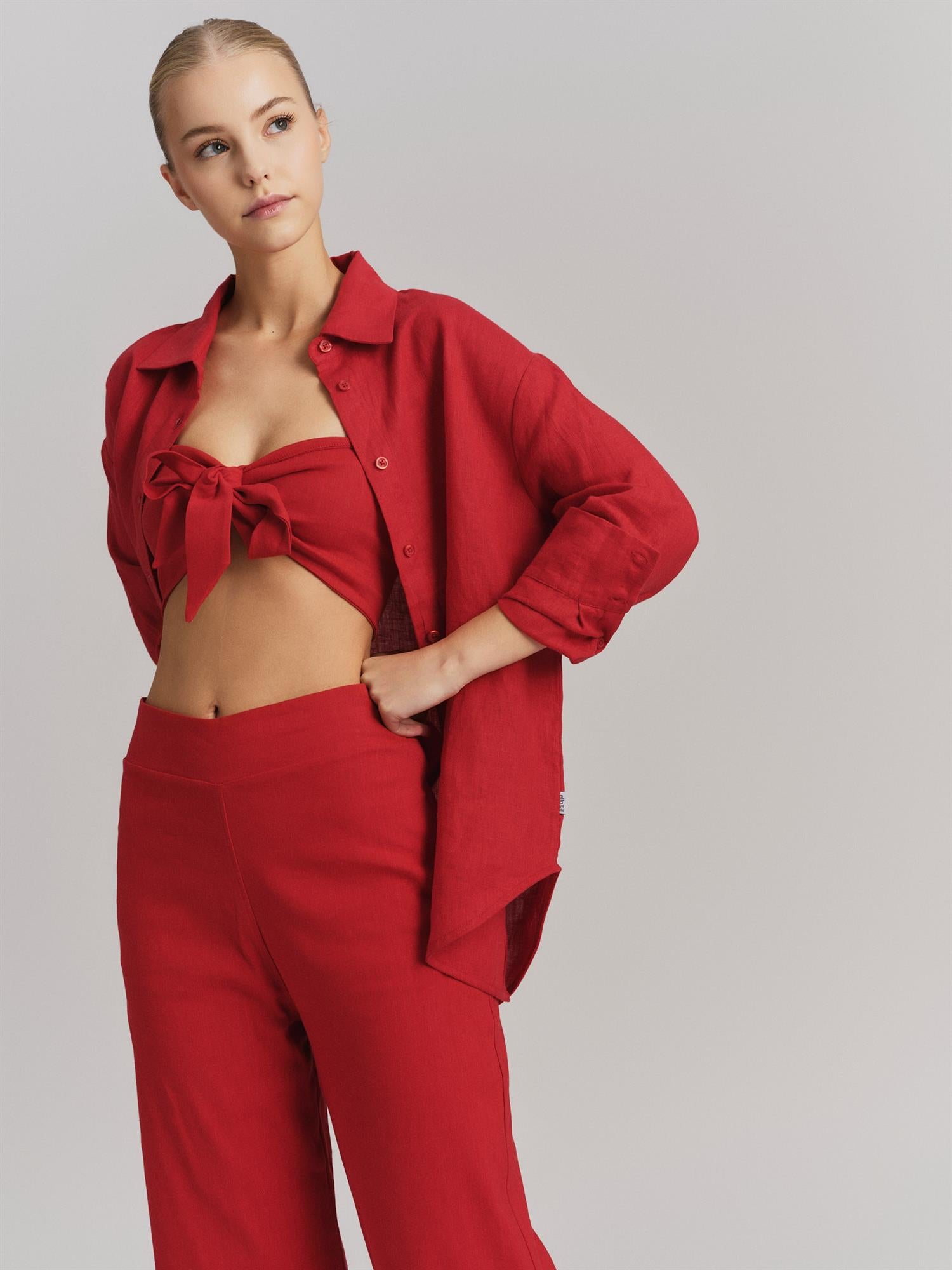 Livia Linen Shirt - Red